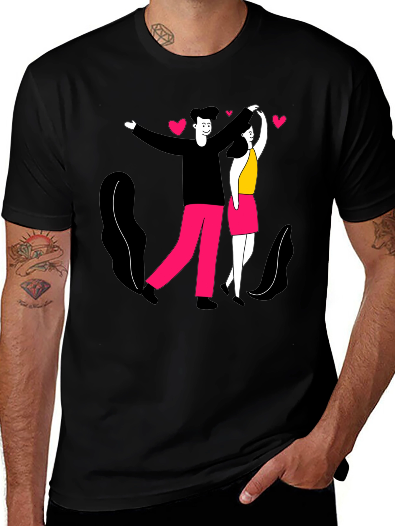 Romantic Couple Graphic Tee - Black