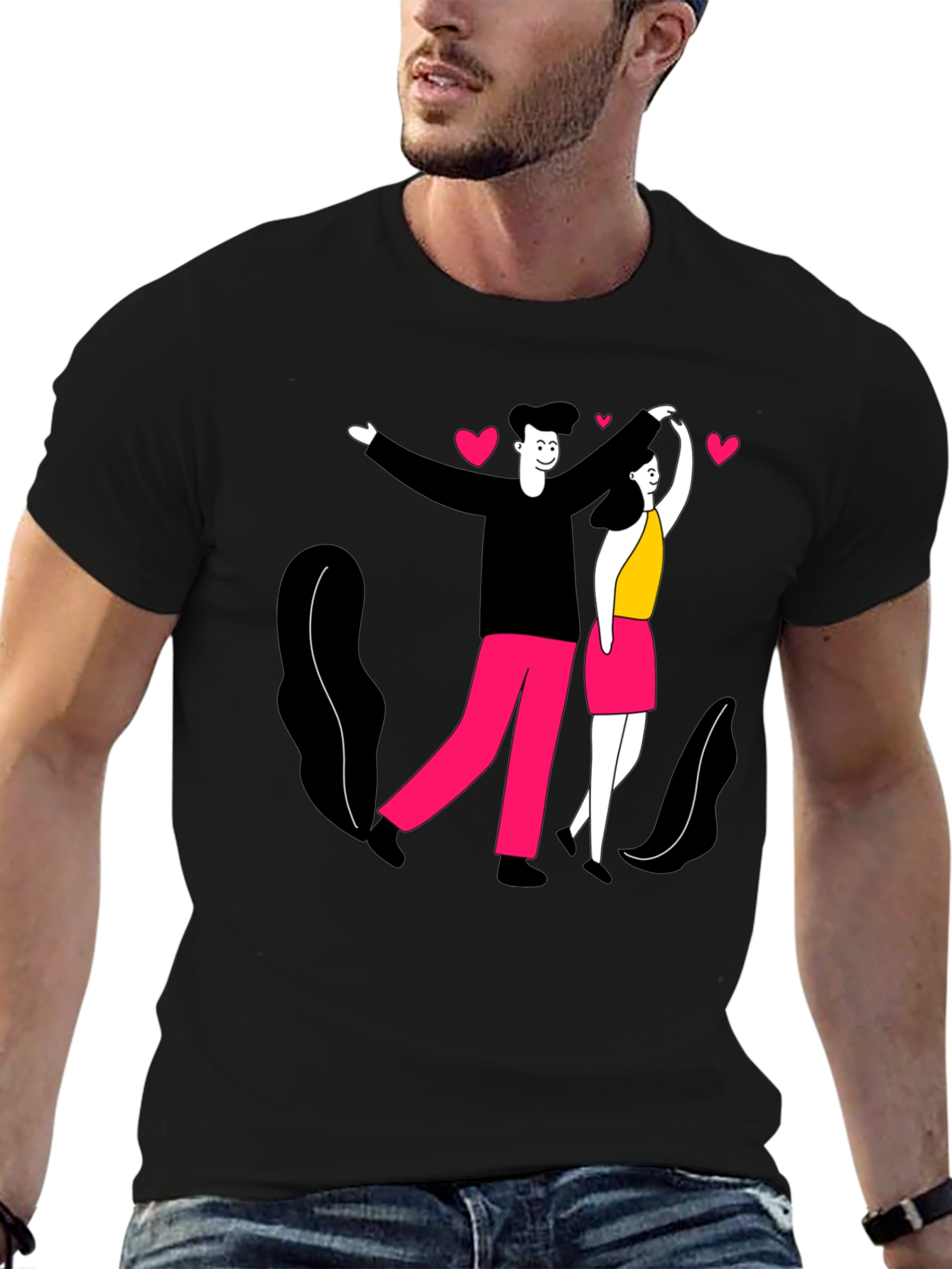 Romantic Couple Graphic Tee - Black