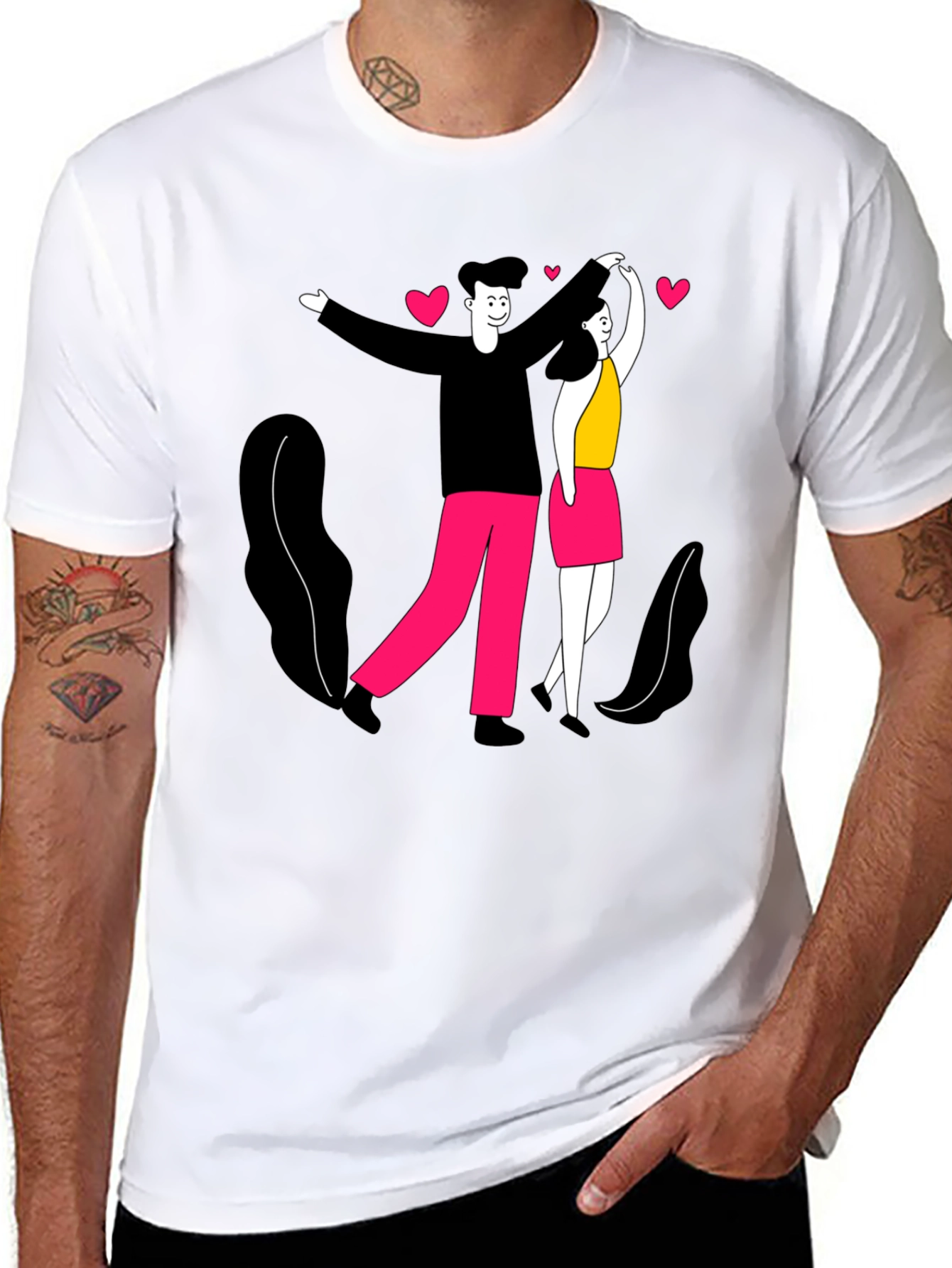 Romantic Couple Graphic Tee - Black