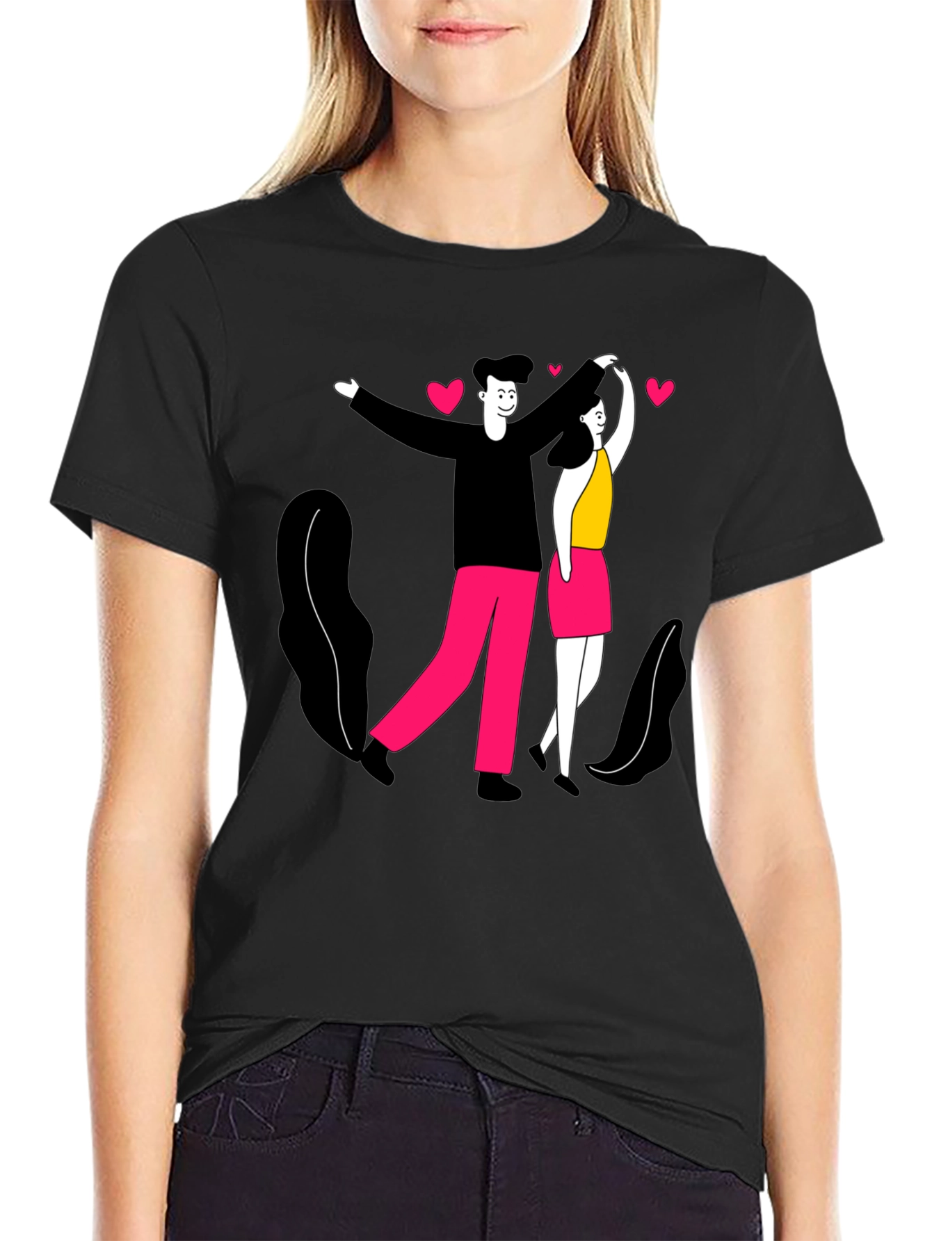 Romantic Couple Graphic Tee - Black