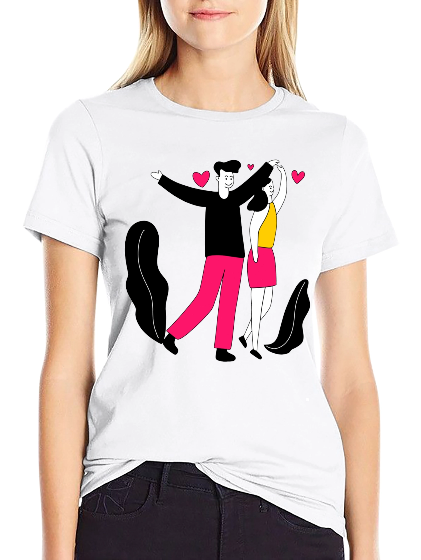 Romantic Couple Graphic Tee - Black