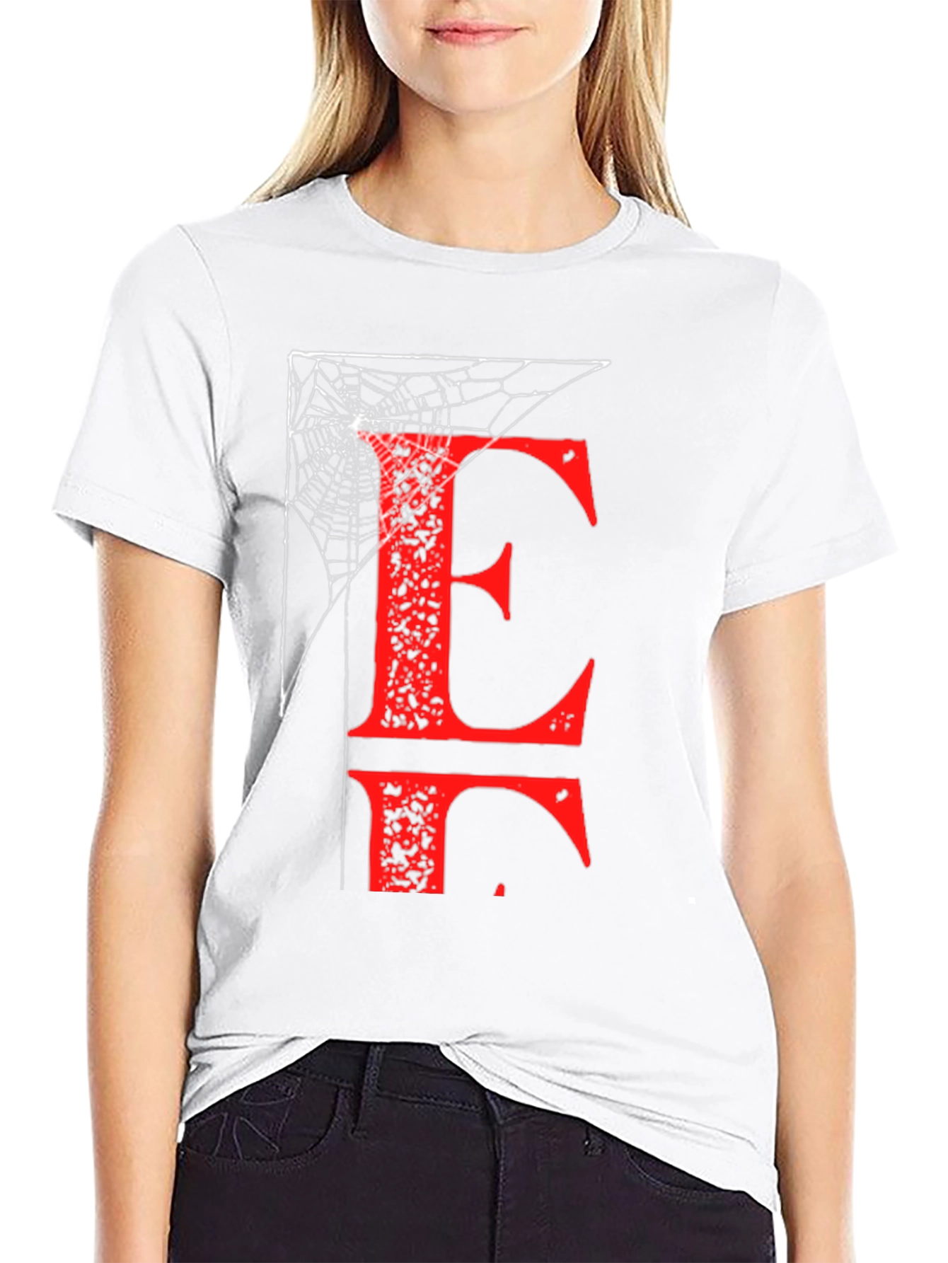 Letter E Spiderweb T-Shirt - Halloween Ready
