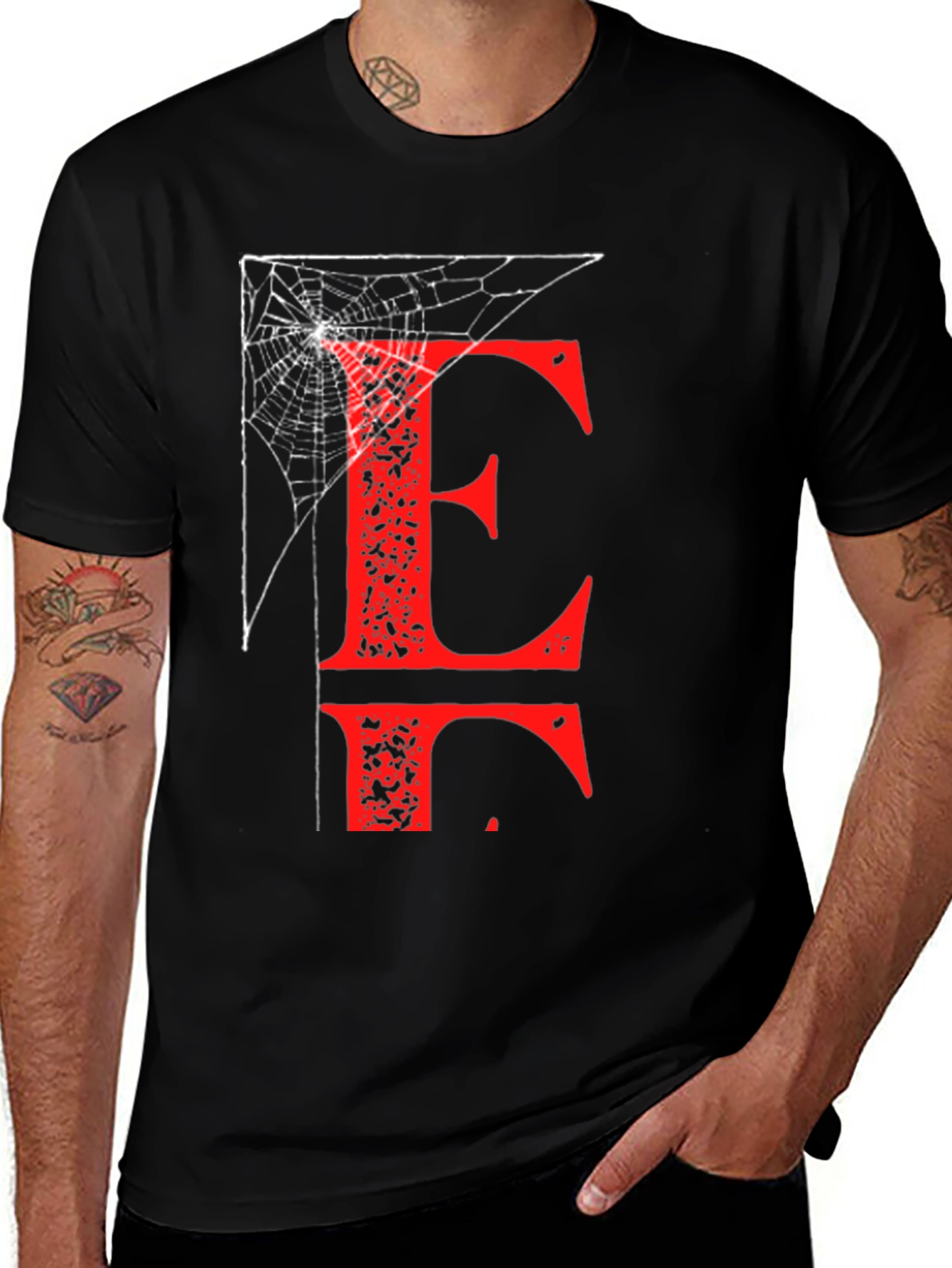 Letter E Spiderweb T-Shirt - Halloween Ready