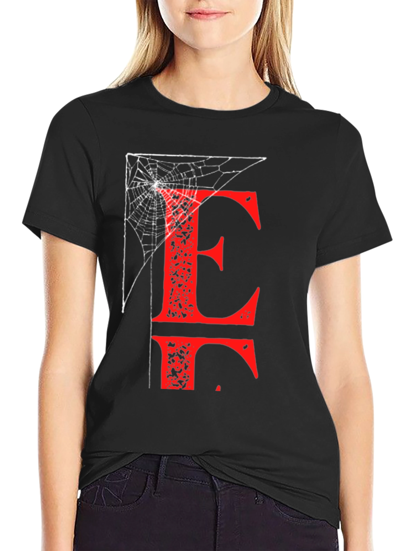 Letter E Spiderweb T-Shirt - Halloween Ready