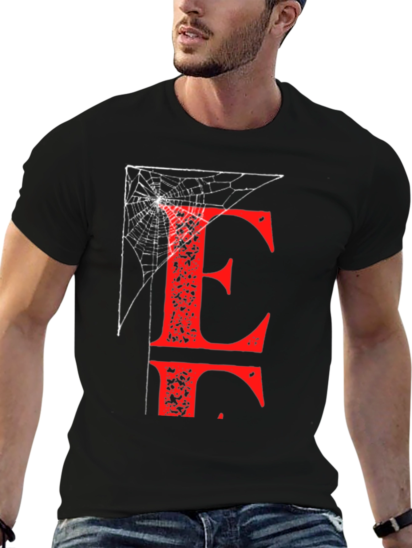 Letter E Spiderweb T-Shirt - Halloween Ready