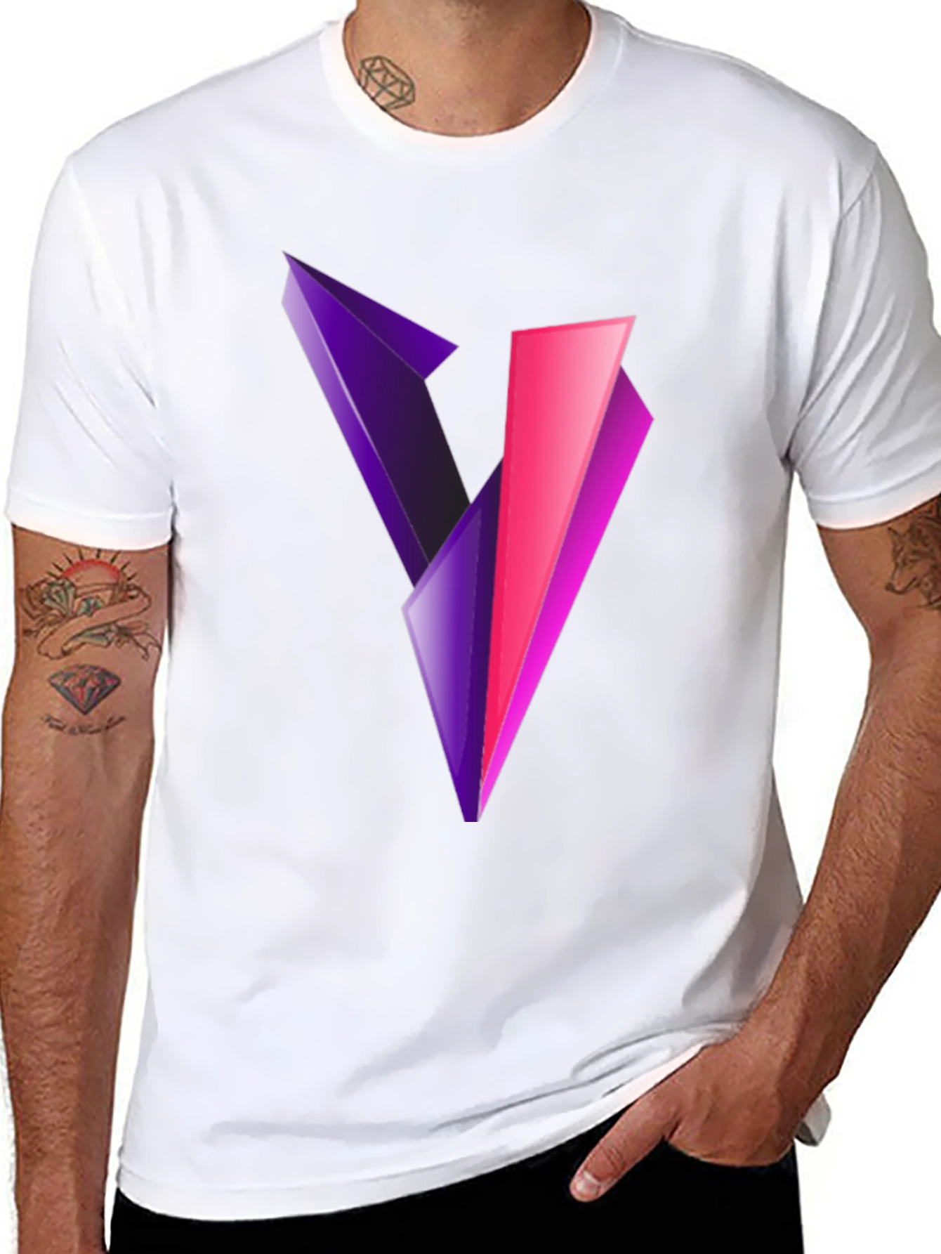 Abstract V Graphic Print Black T-Shirt
