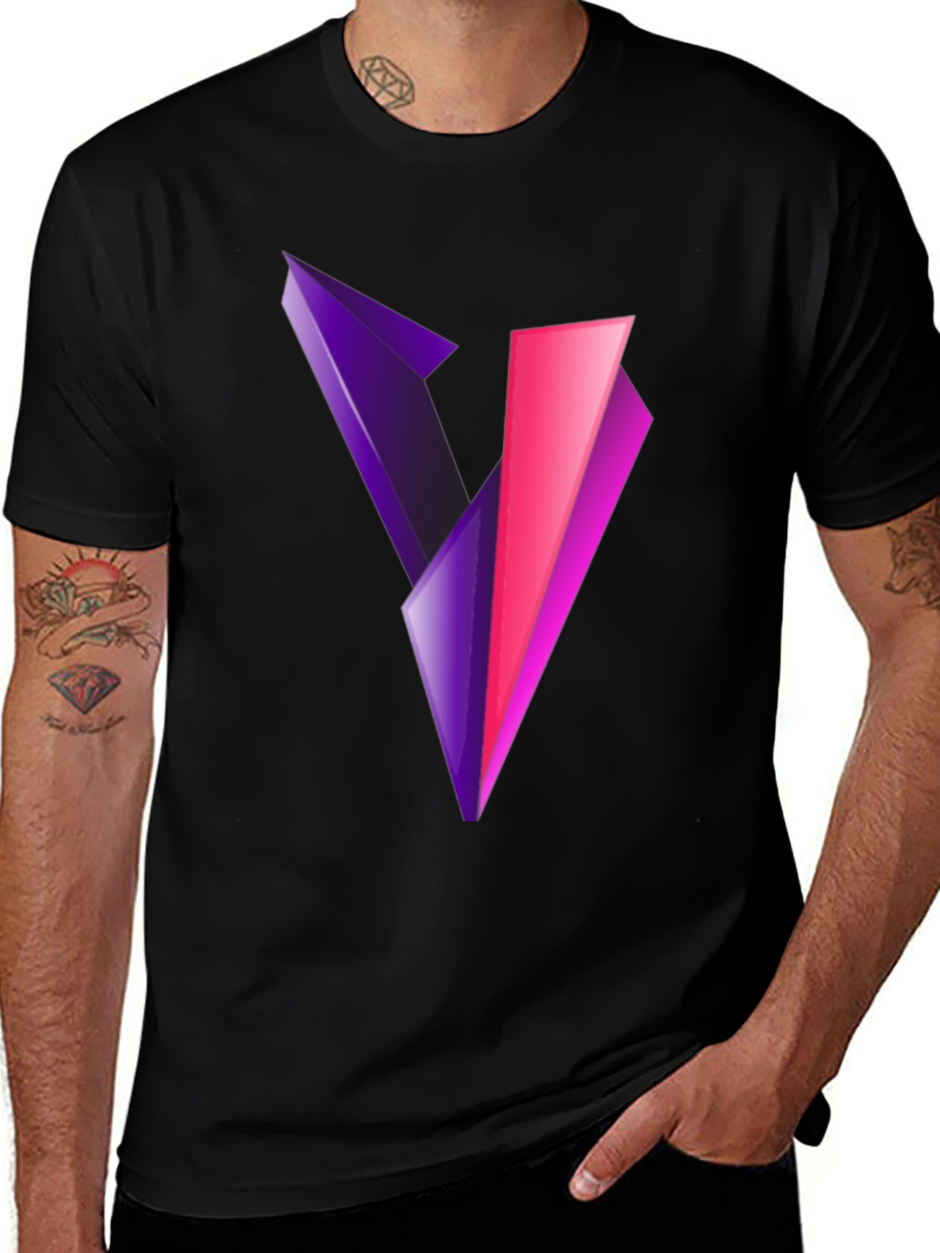 Abstract V Graphic Print Black T-Shirt