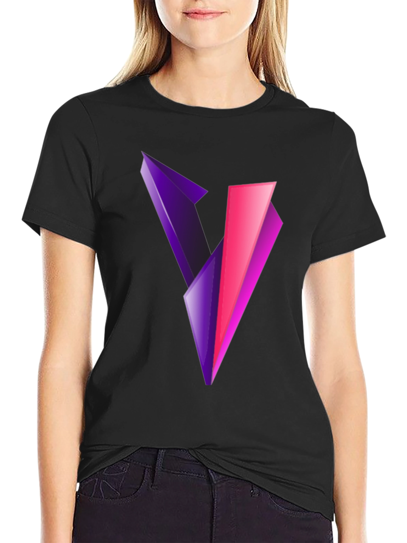 Abstract V Graphic Print Black T-Shirt