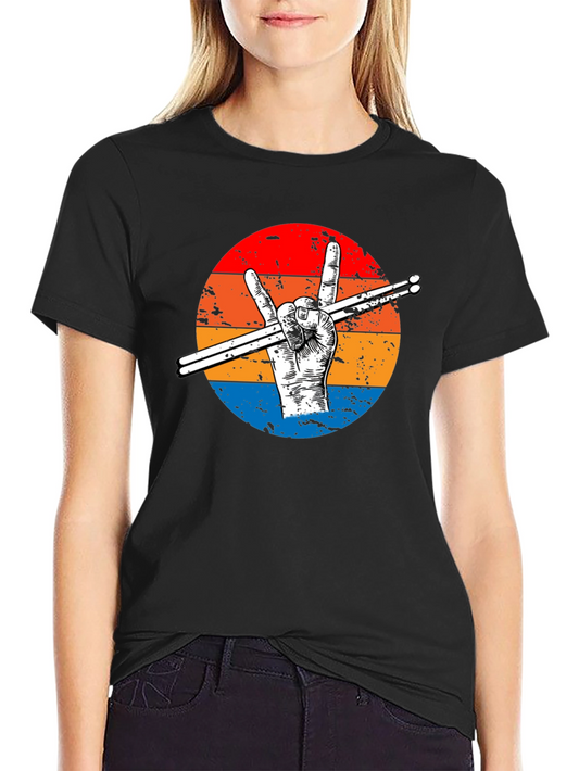 Rock Hand Drummer T-Shirt - Vintage Sunset Graphic Tee