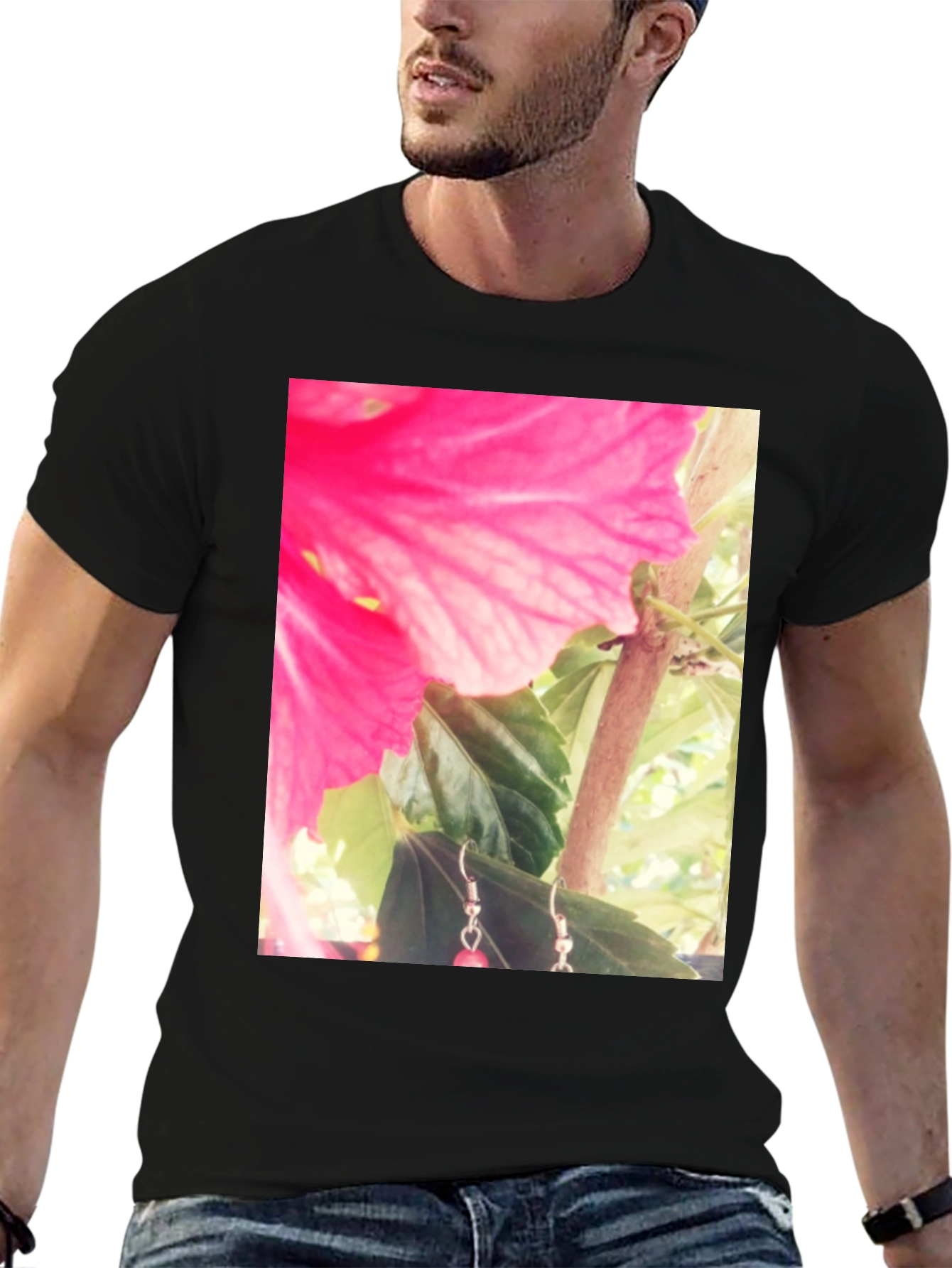 Floral Print Black Tee