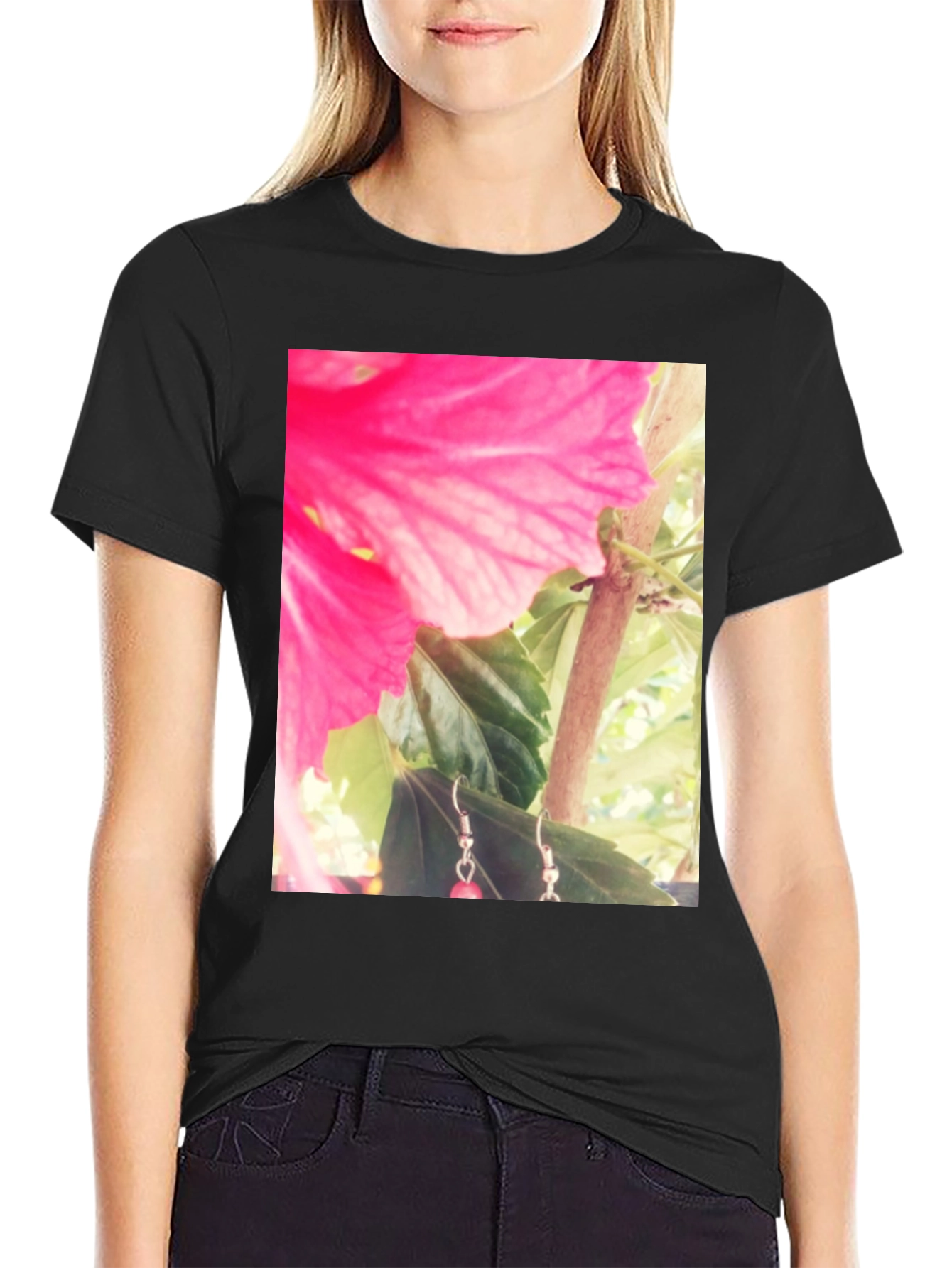 Floral Print Black Tee