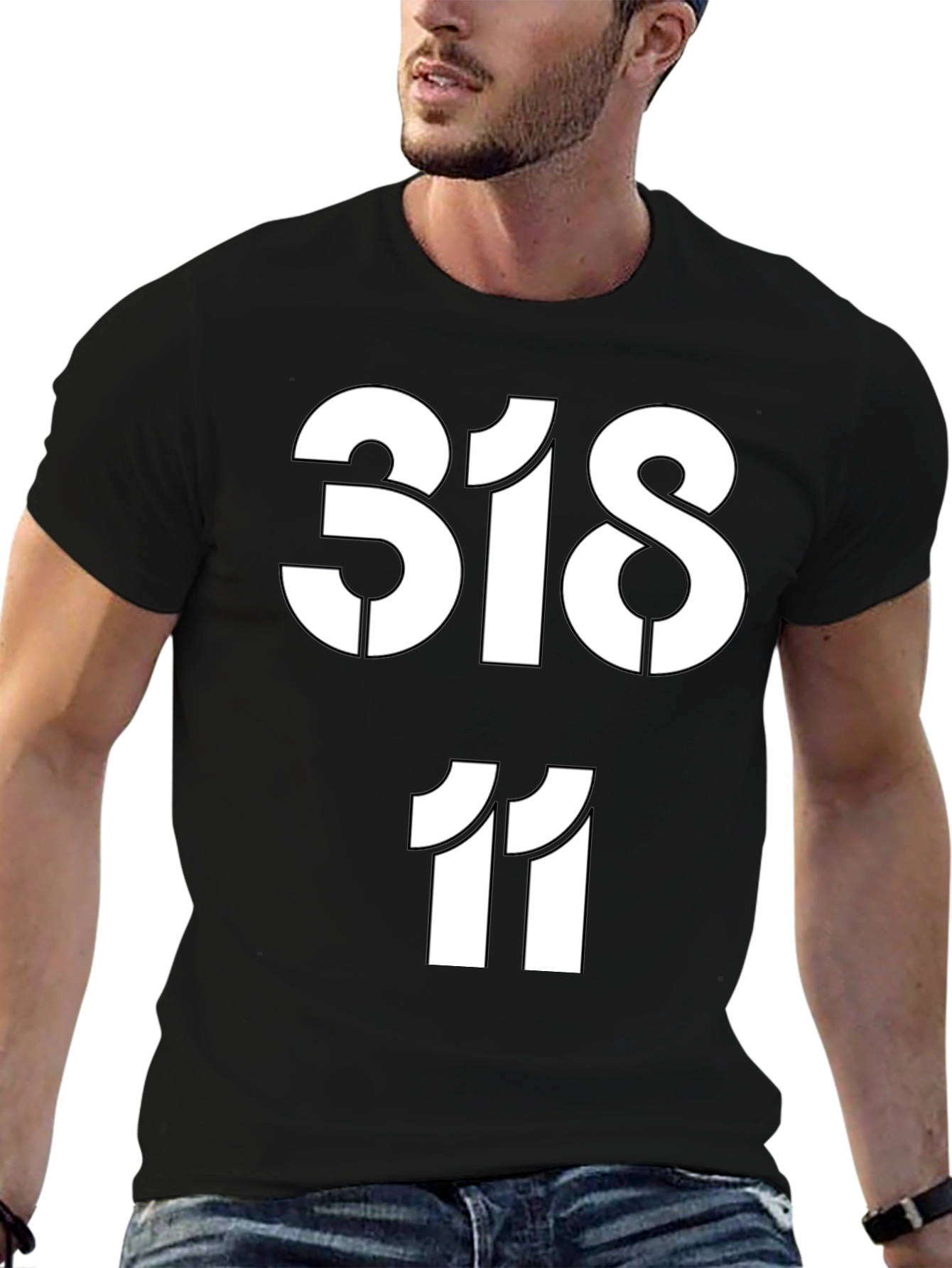318 11 Graphic Print Black T-Shirt