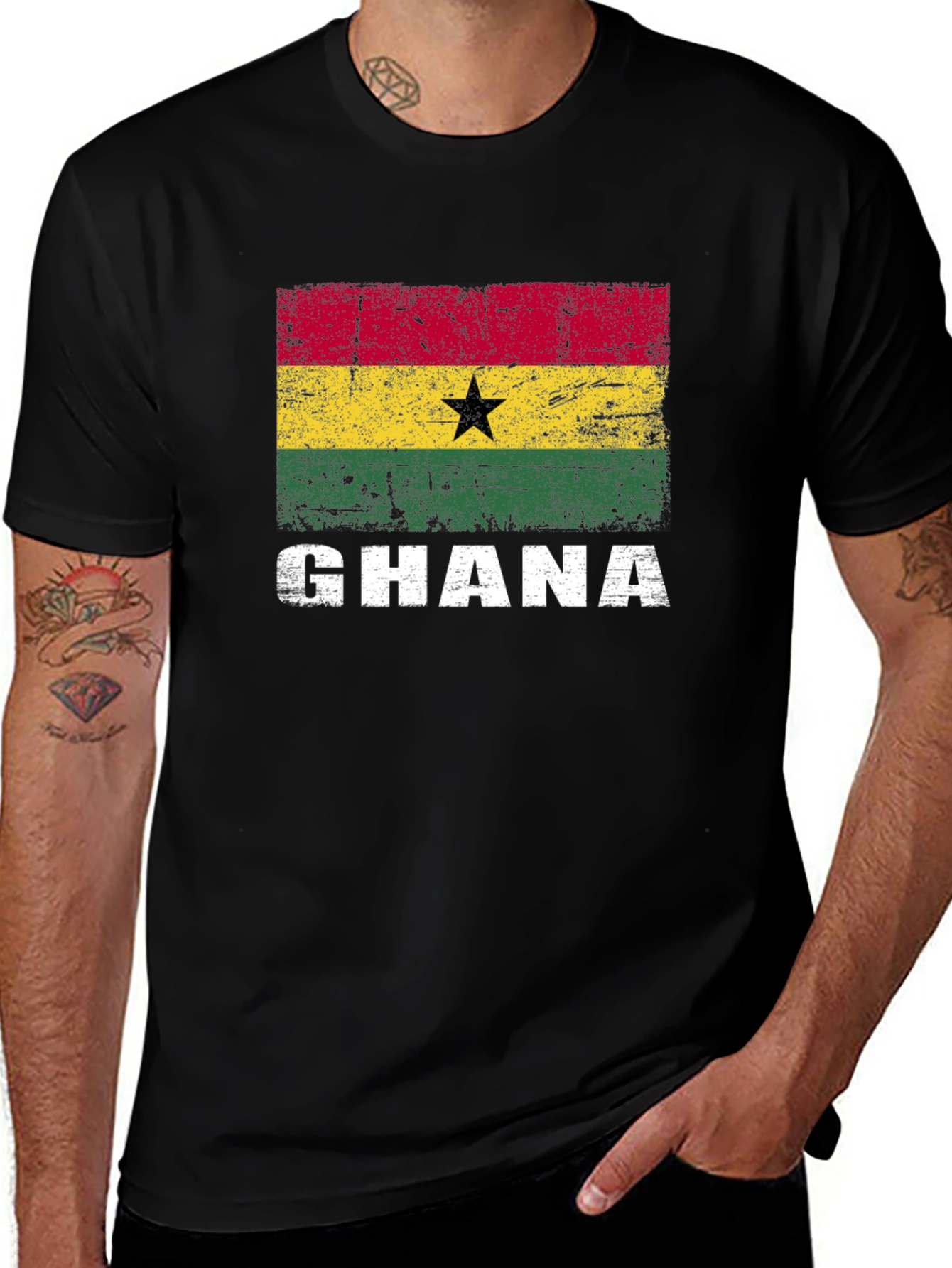 Ghana Flag Graphic T-Shirt - Distressed Design