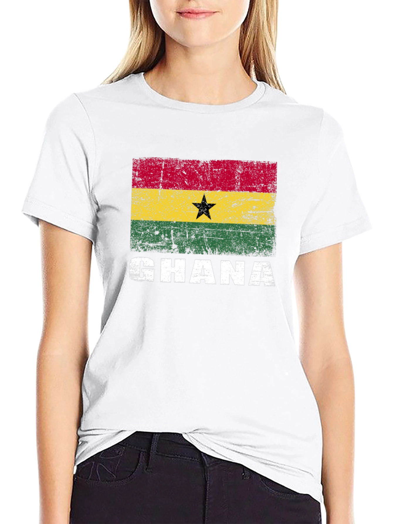 Ghana Flag Graphic T-Shirt - Distressed Design