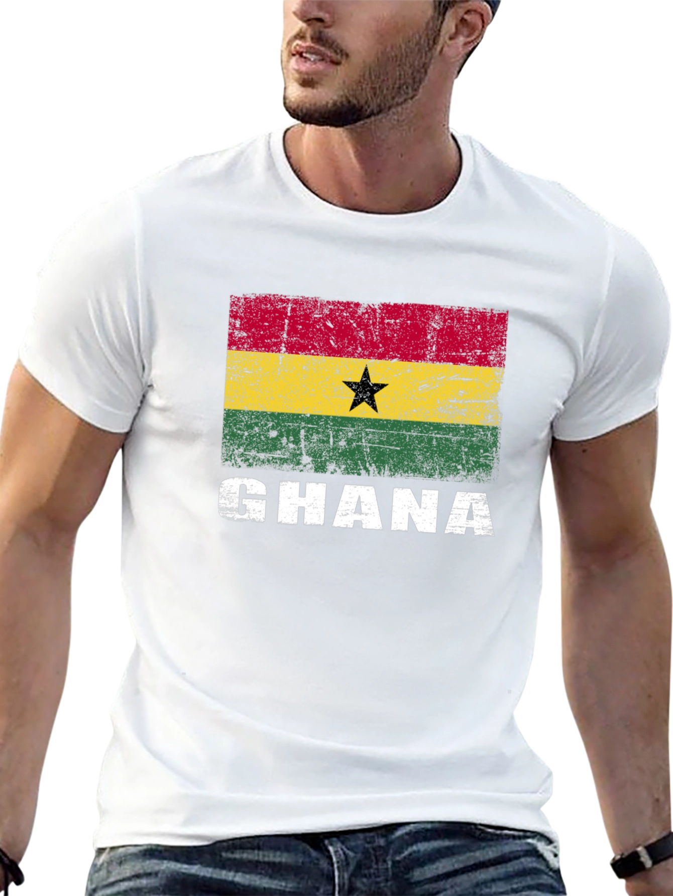 Ghana Flag Graphic T-Shirt - Distressed Design
