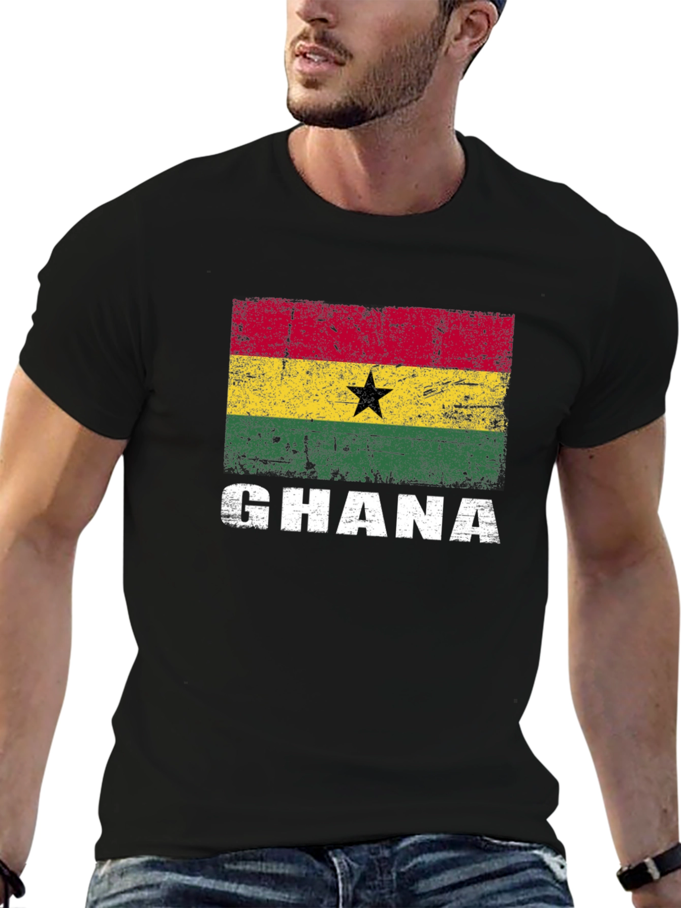 Ghana Flag Graphic T-Shirt - Distressed Design