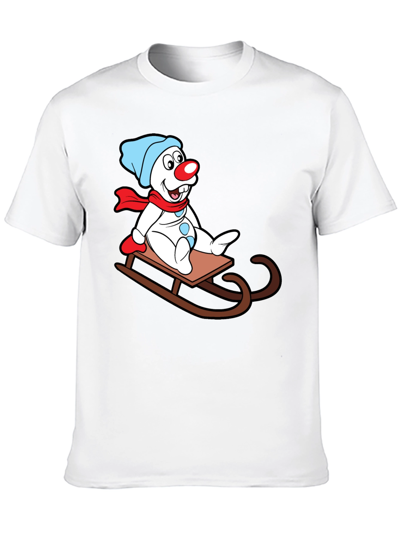 Frosty Sledding T-Shirt - Cartoon Snowman Design