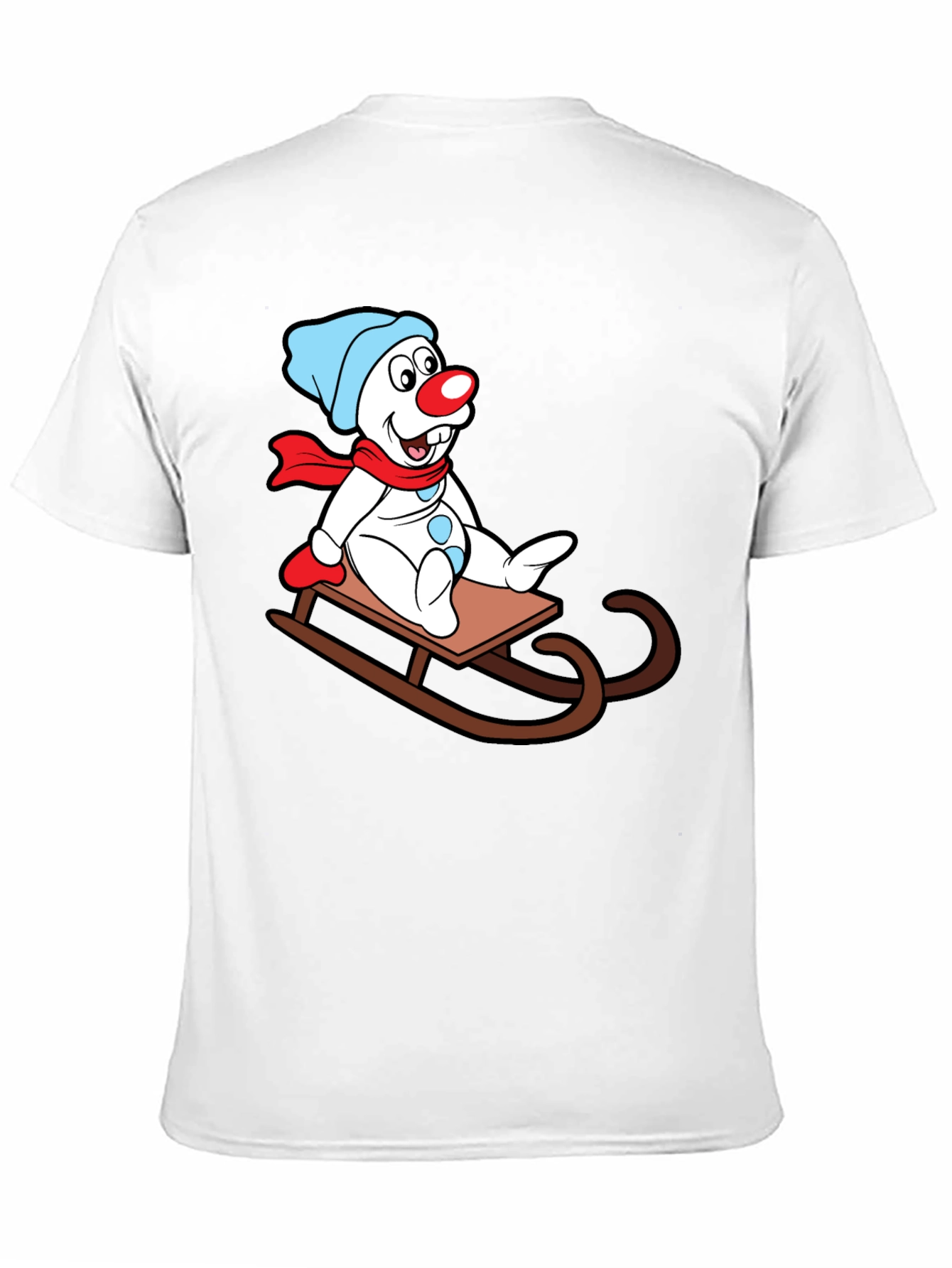 Frosty Sledding T-Shirt - Cartoon Snowman Design