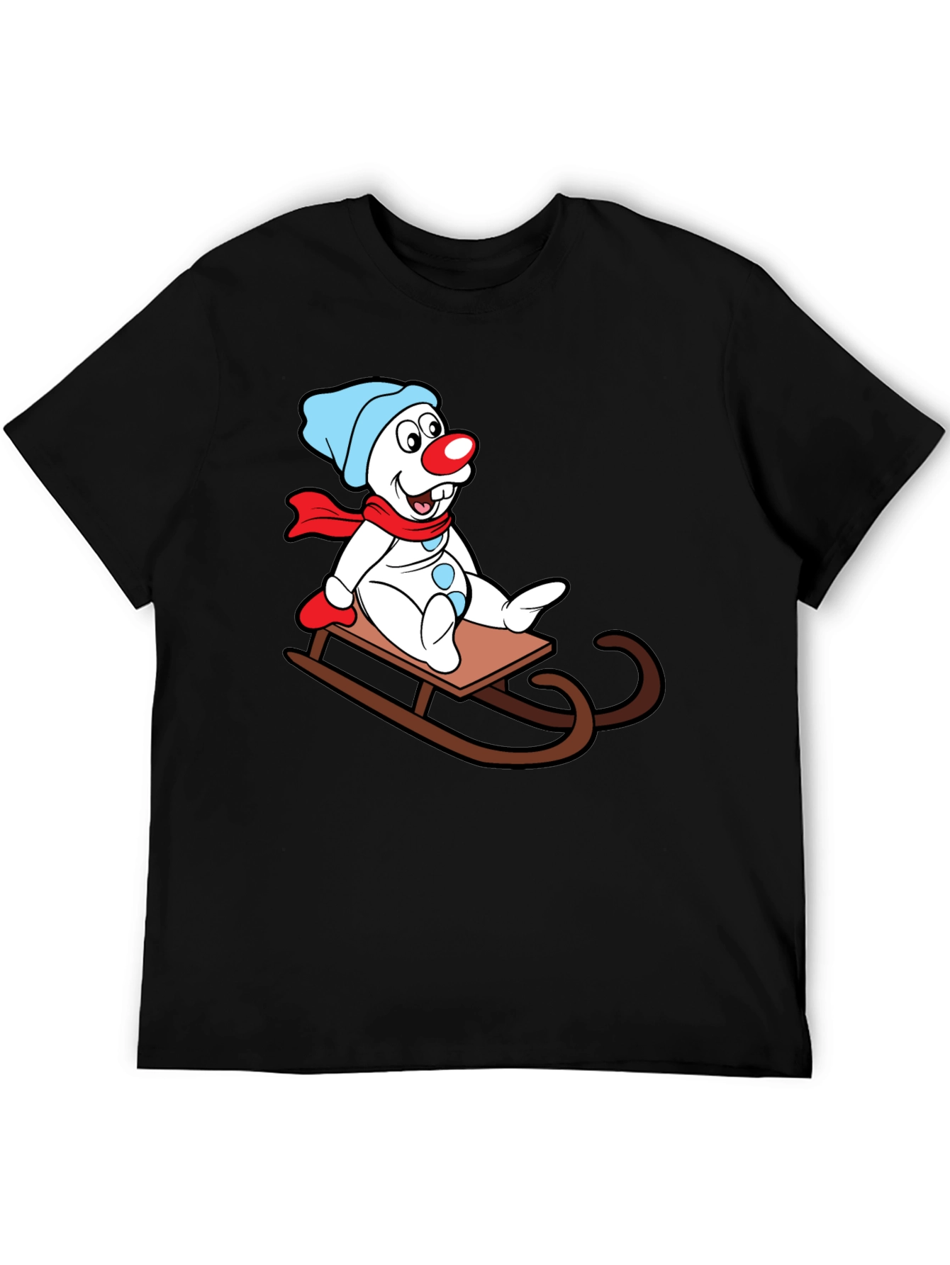 Frosty Sledding T-Shirt - Cartoon Snowman Design