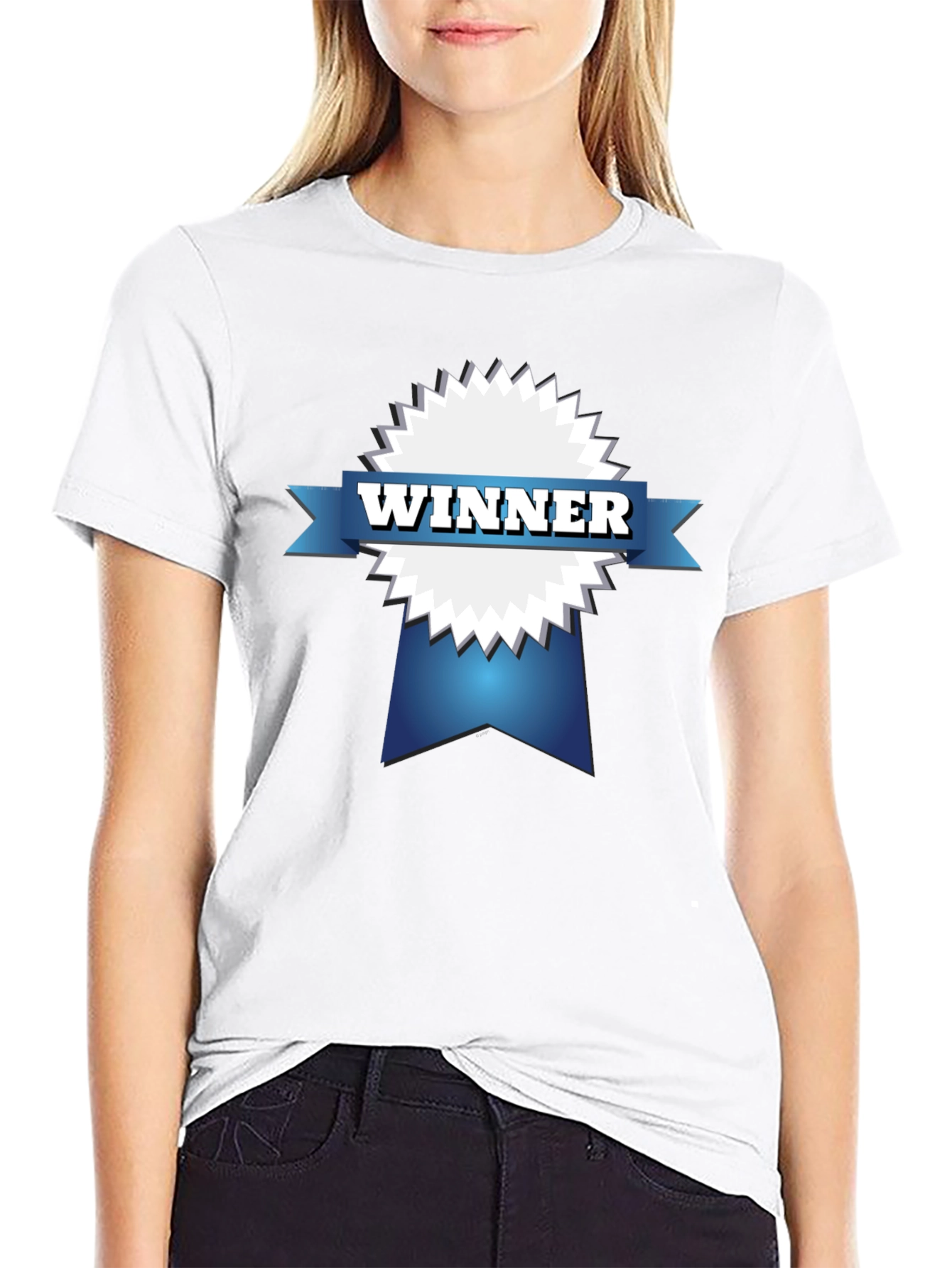 Winner Ribbon Graphic T-Shirt - Black Casual Tee