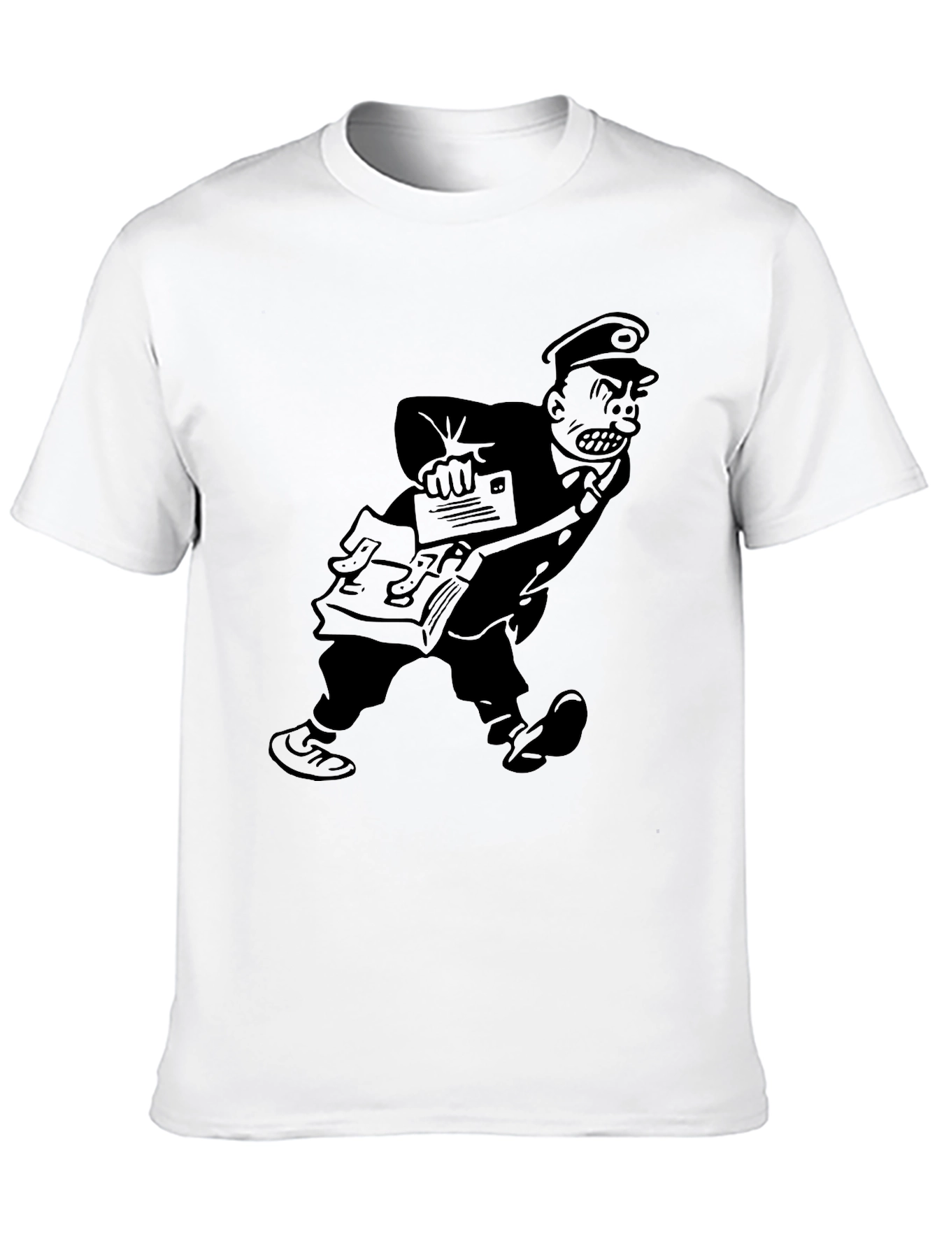 Angry Postman Cartoon Graphic T-Shirt - Black