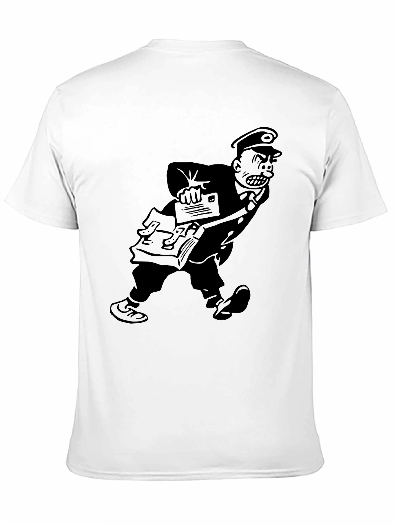 Angry Postman Cartoon Graphic T-Shirt - Black