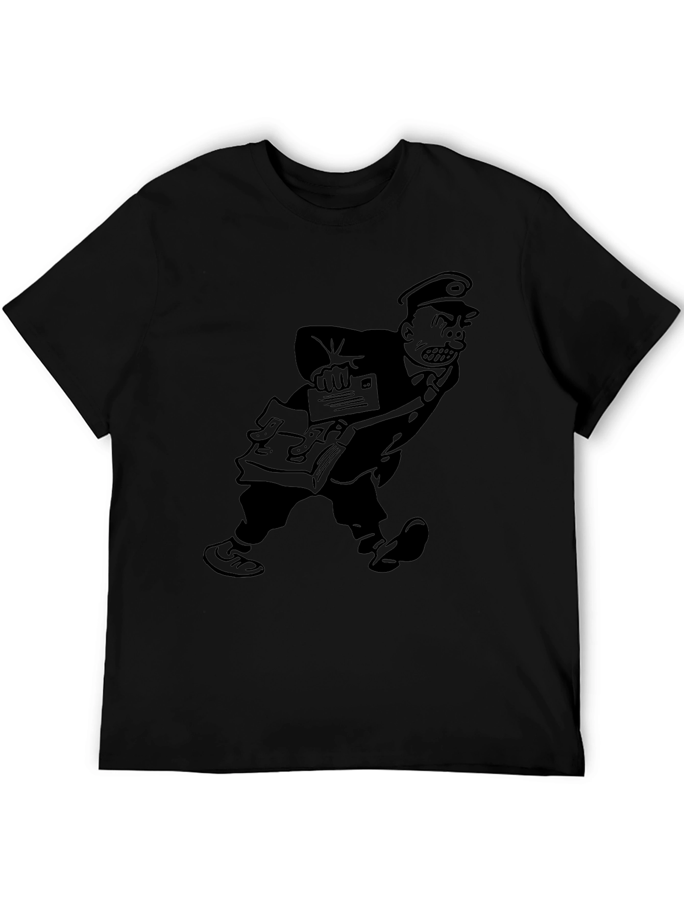 Angry Postman Cartoon Graphic T-Shirt - Black