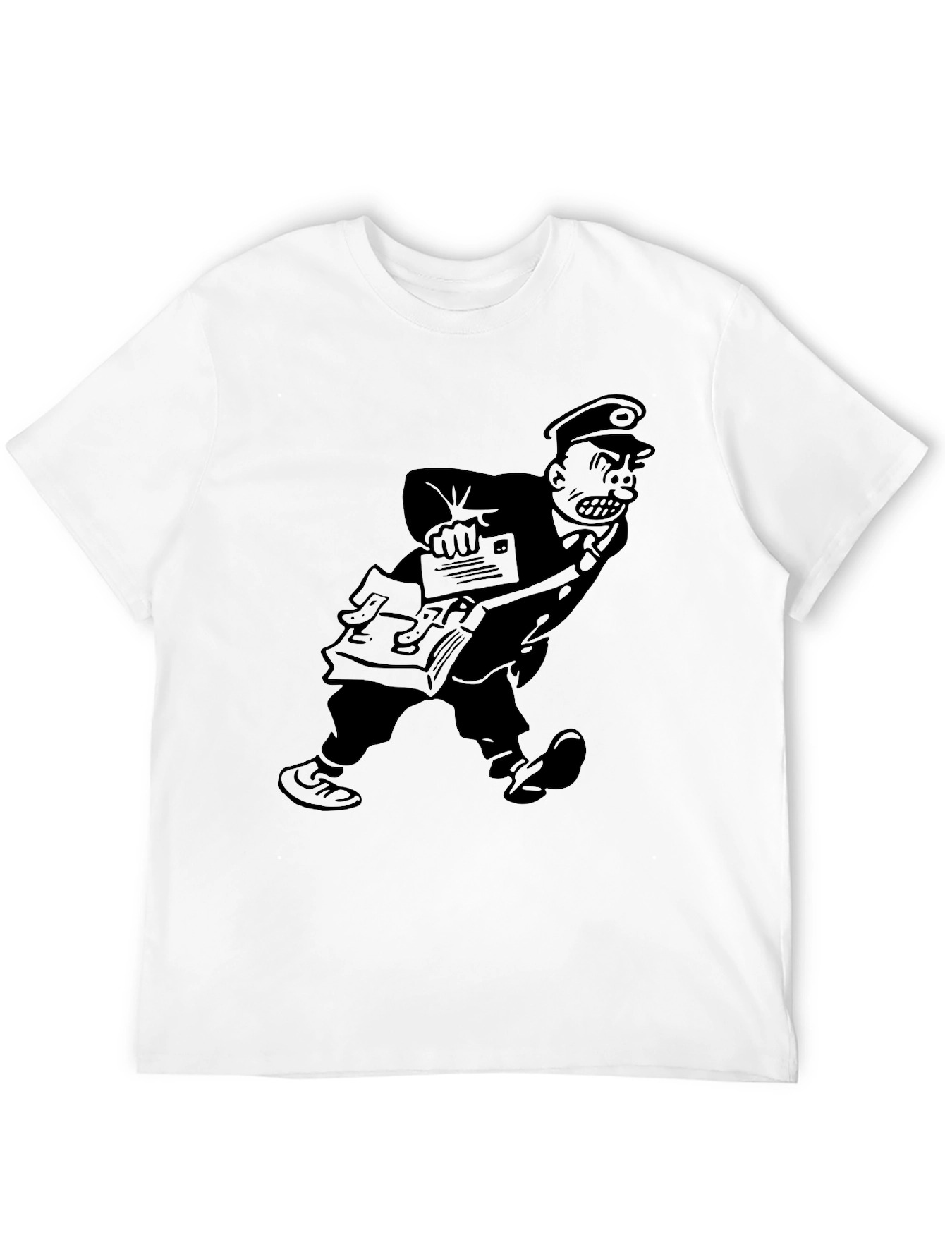 Angry Postman Cartoon Graphic T-Shirt - Black