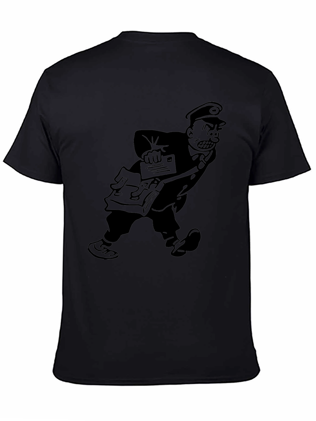 Angry Postman Cartoon Graphic T-Shirt - Black