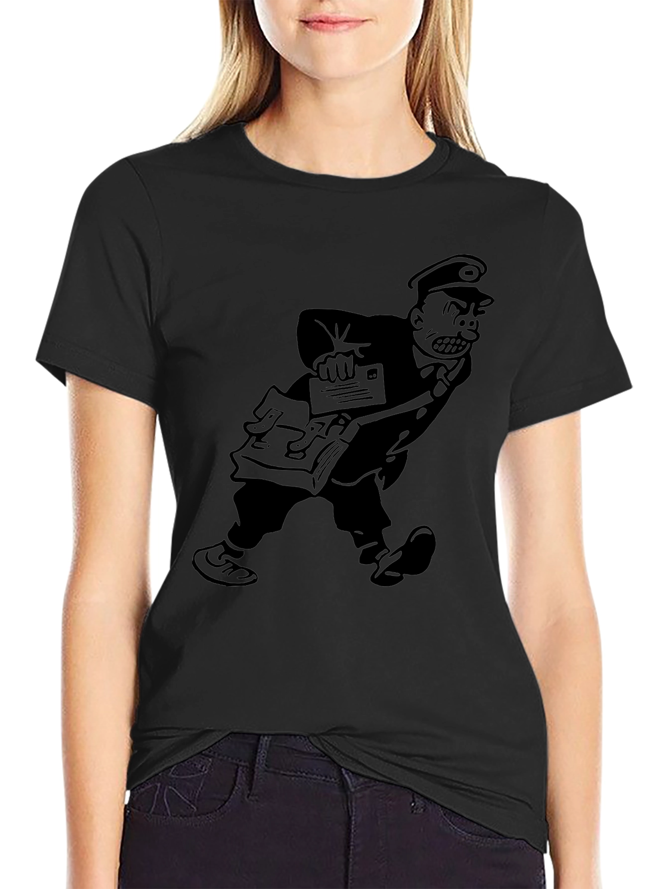Angry Postman Cartoon Graphic T-Shirt - Black