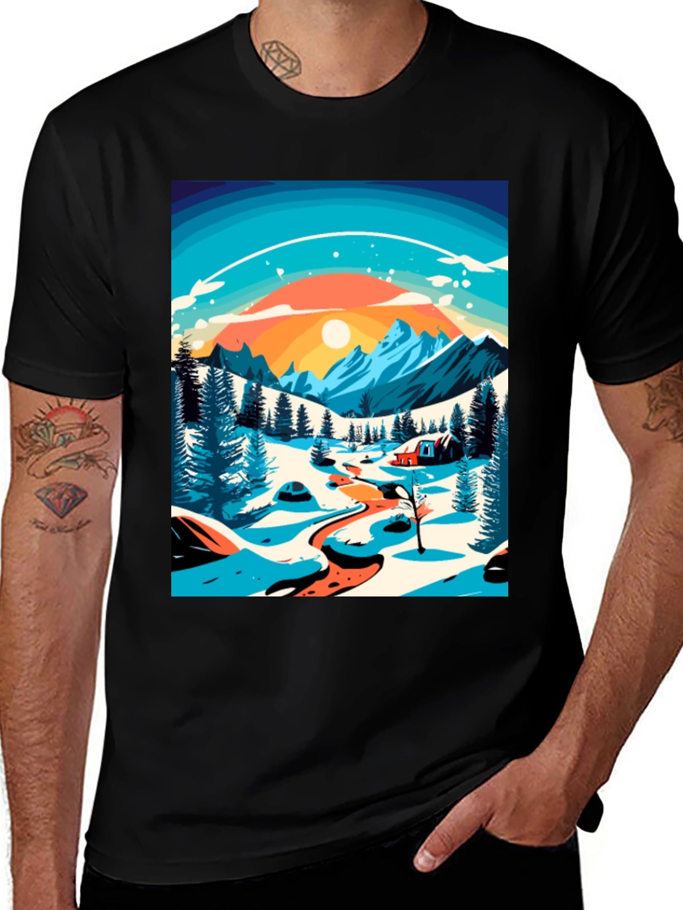 Winter Mountain Scene Graphic Tee