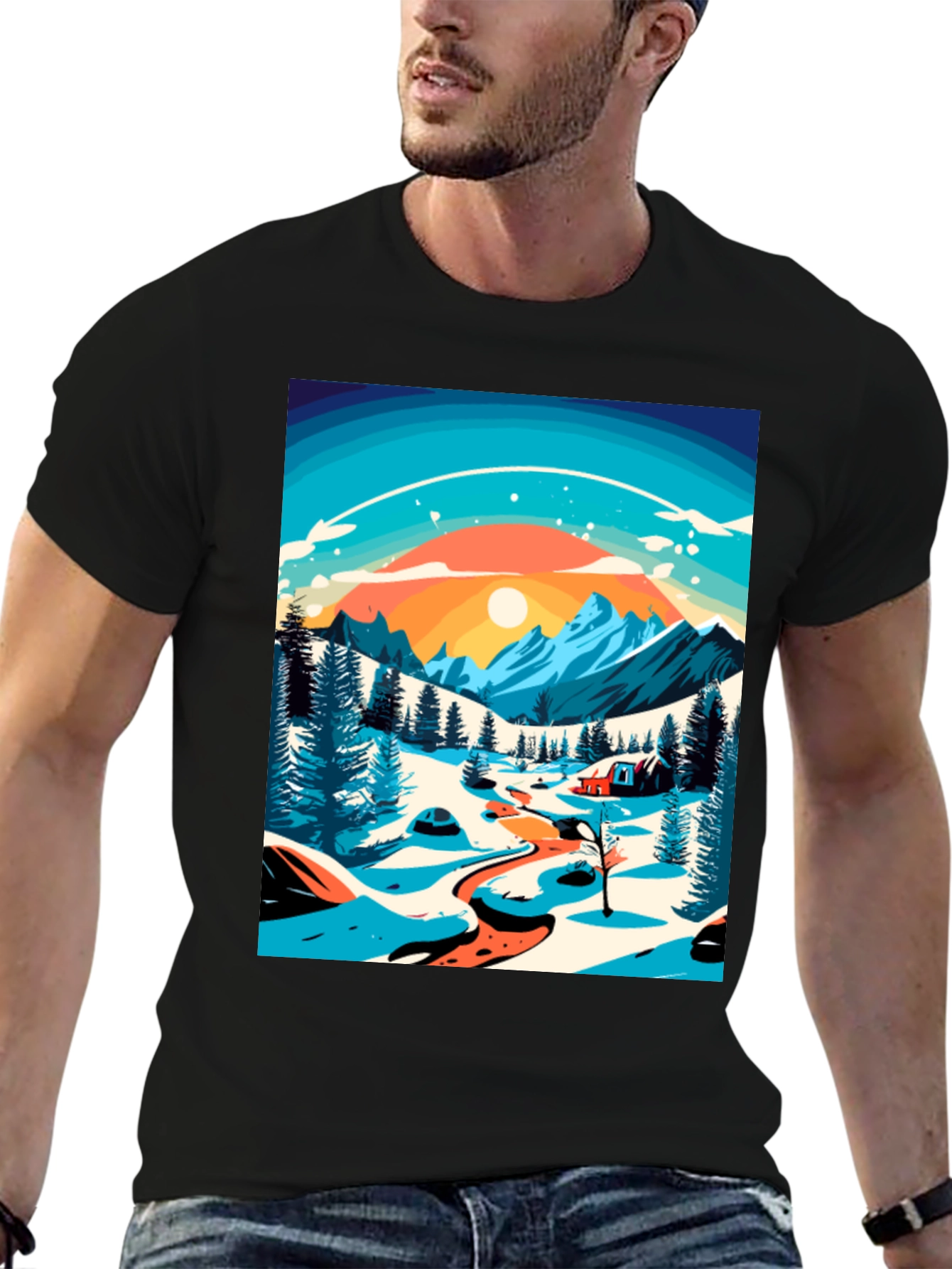 Winter Mountain Scene Graphic Tee