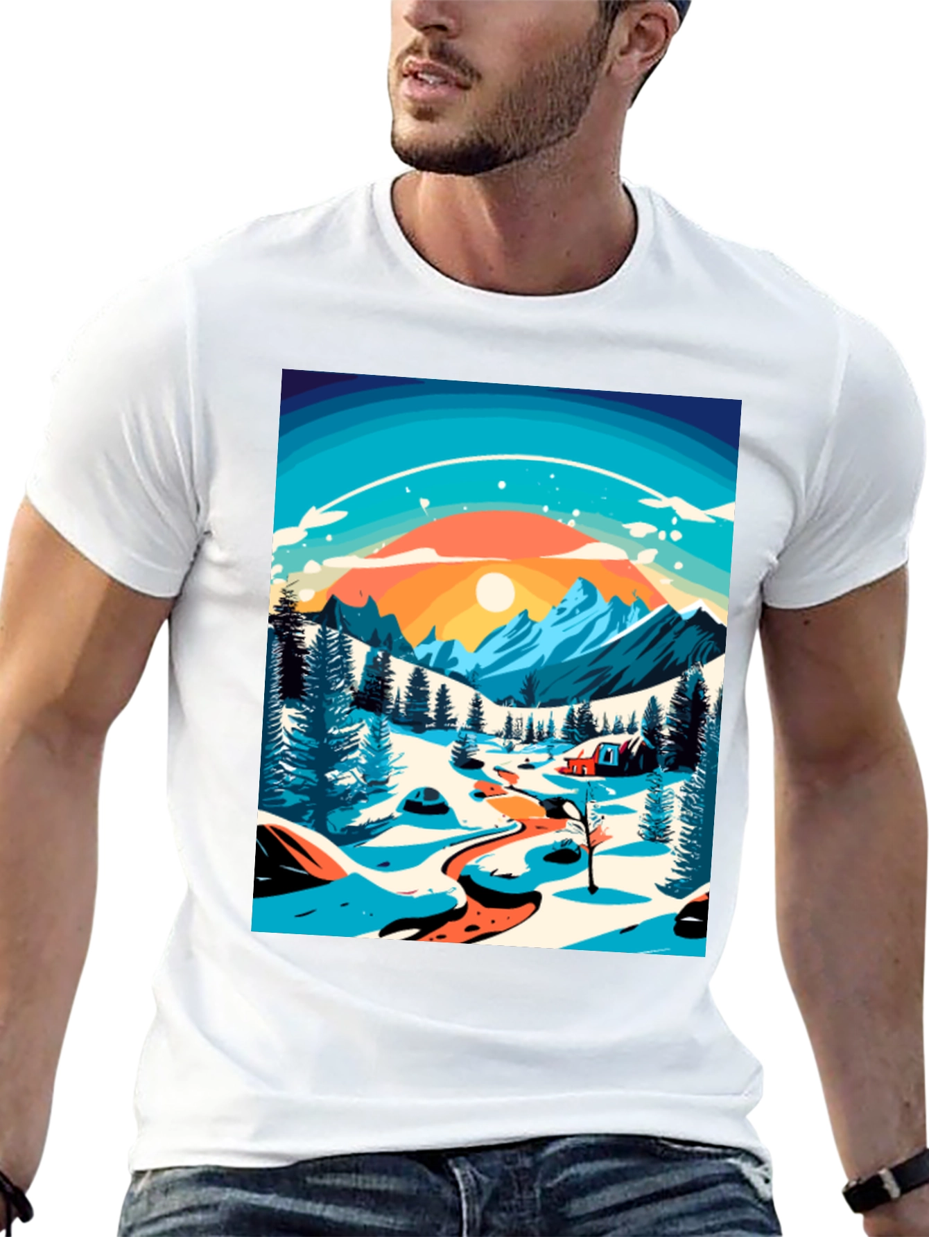 Winter Mountain Scene Graphic Tee