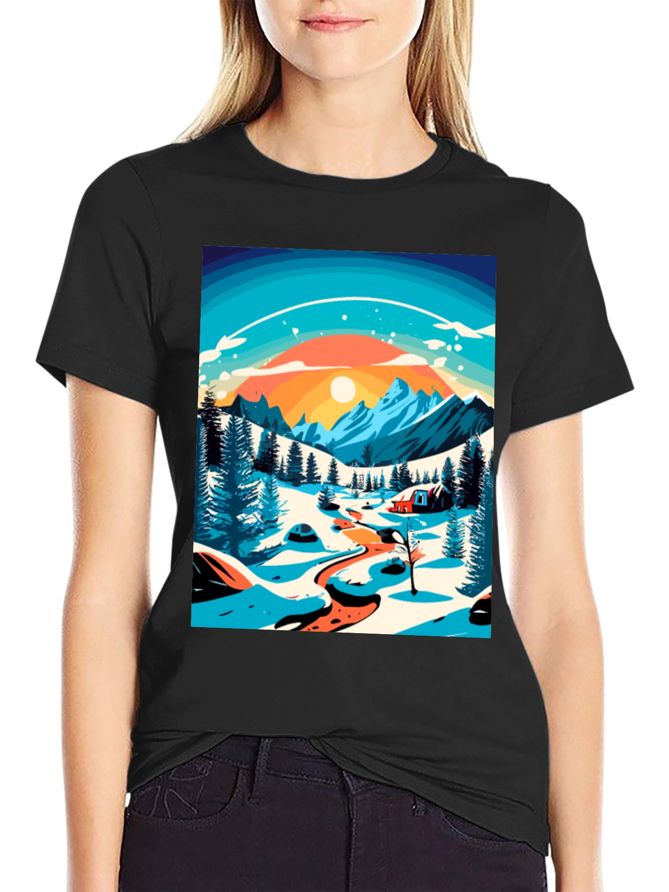 Winter Mountain Scene Graphic Tee