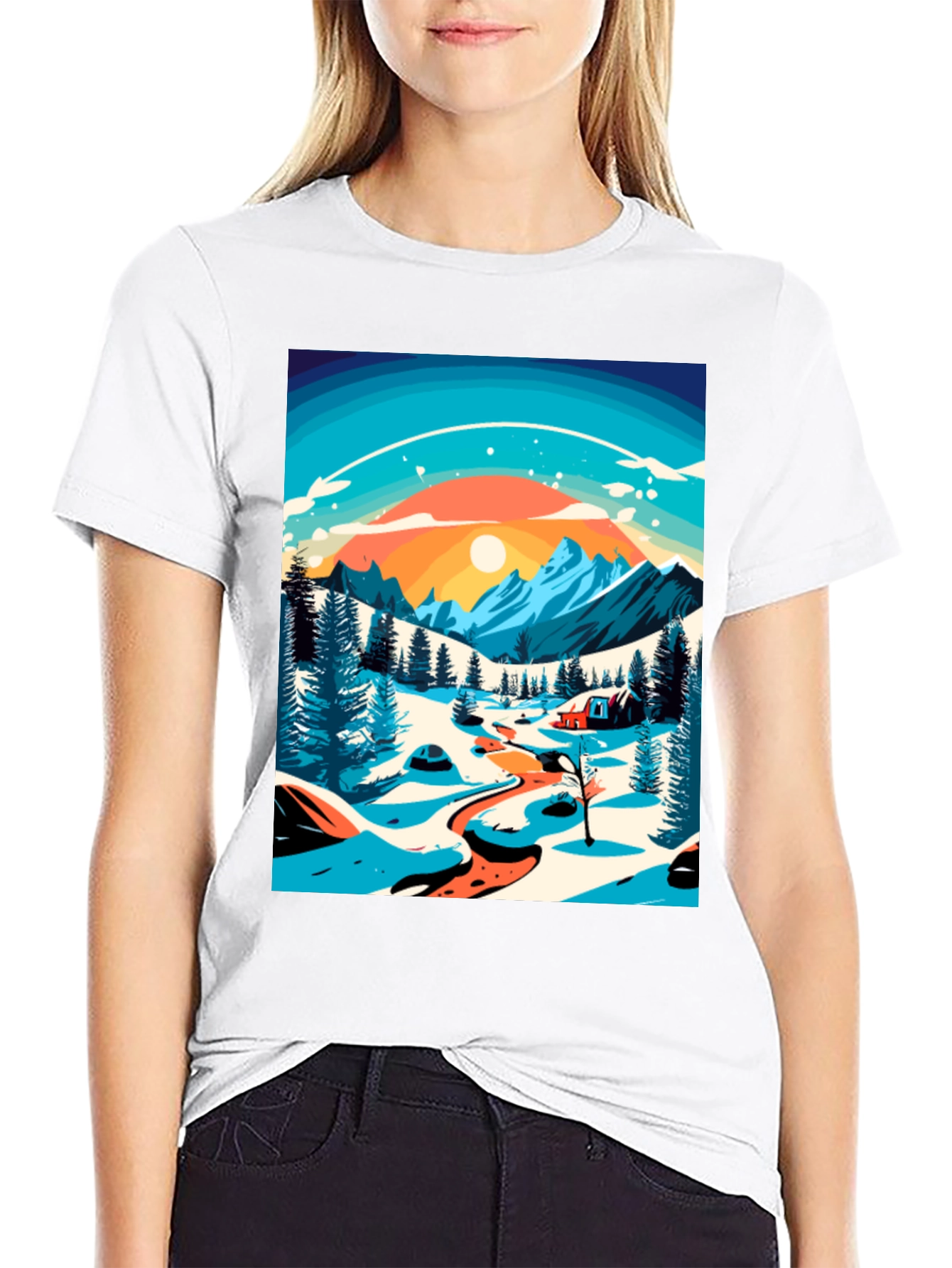 Winter Mountain Scene Graphic Tee