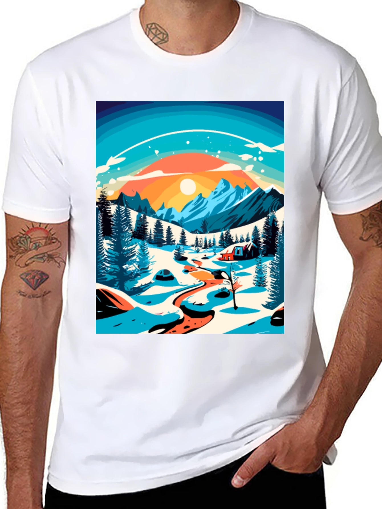 Winter Mountain Scene Graphic Tee