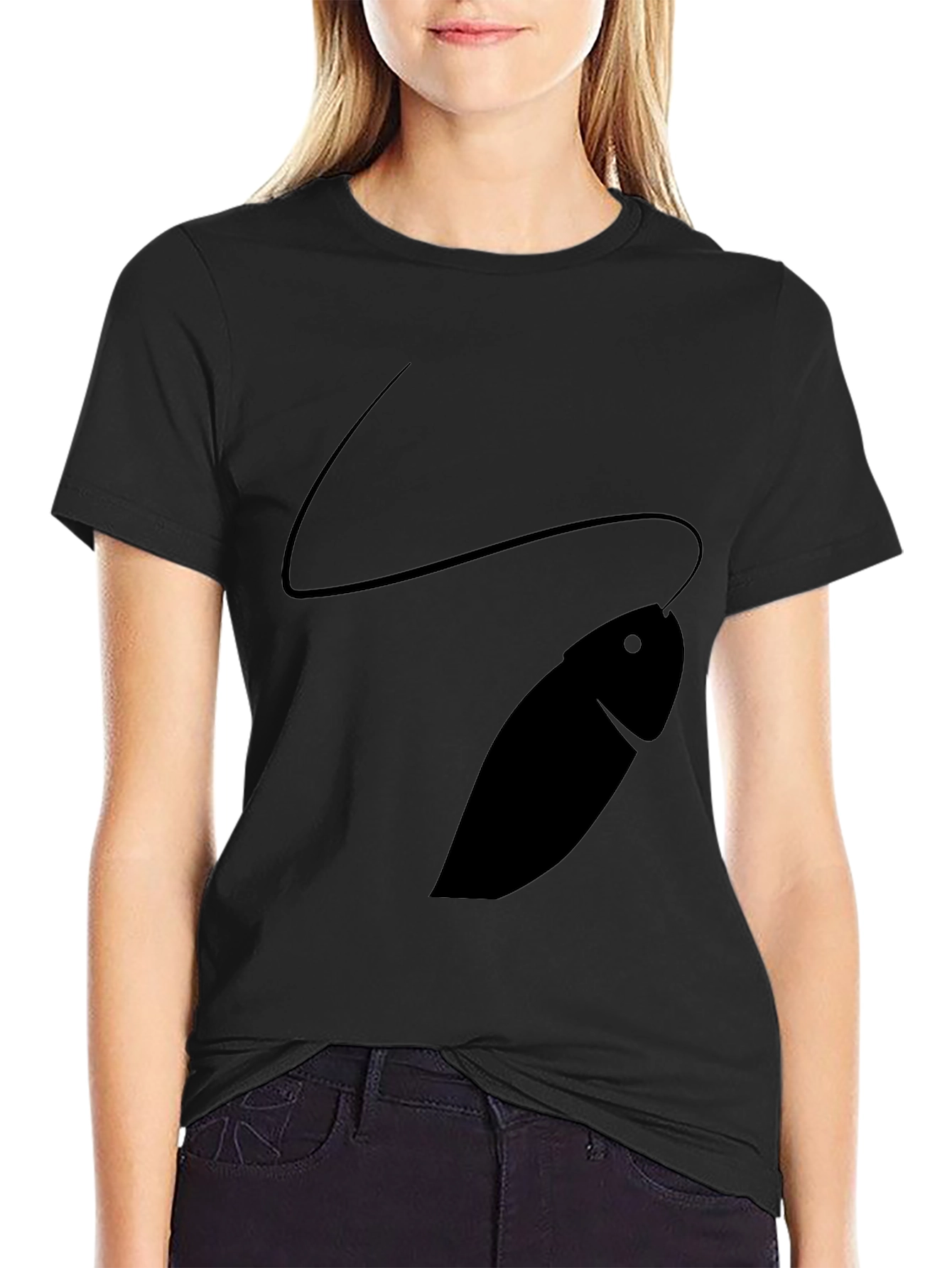 Mens Black T-Shirt with Fish Design
