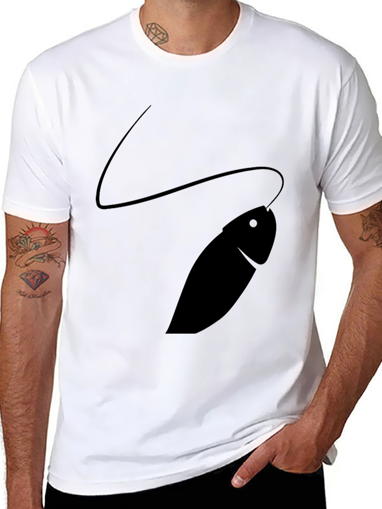 Mens Black T-Shirt with Fish Design