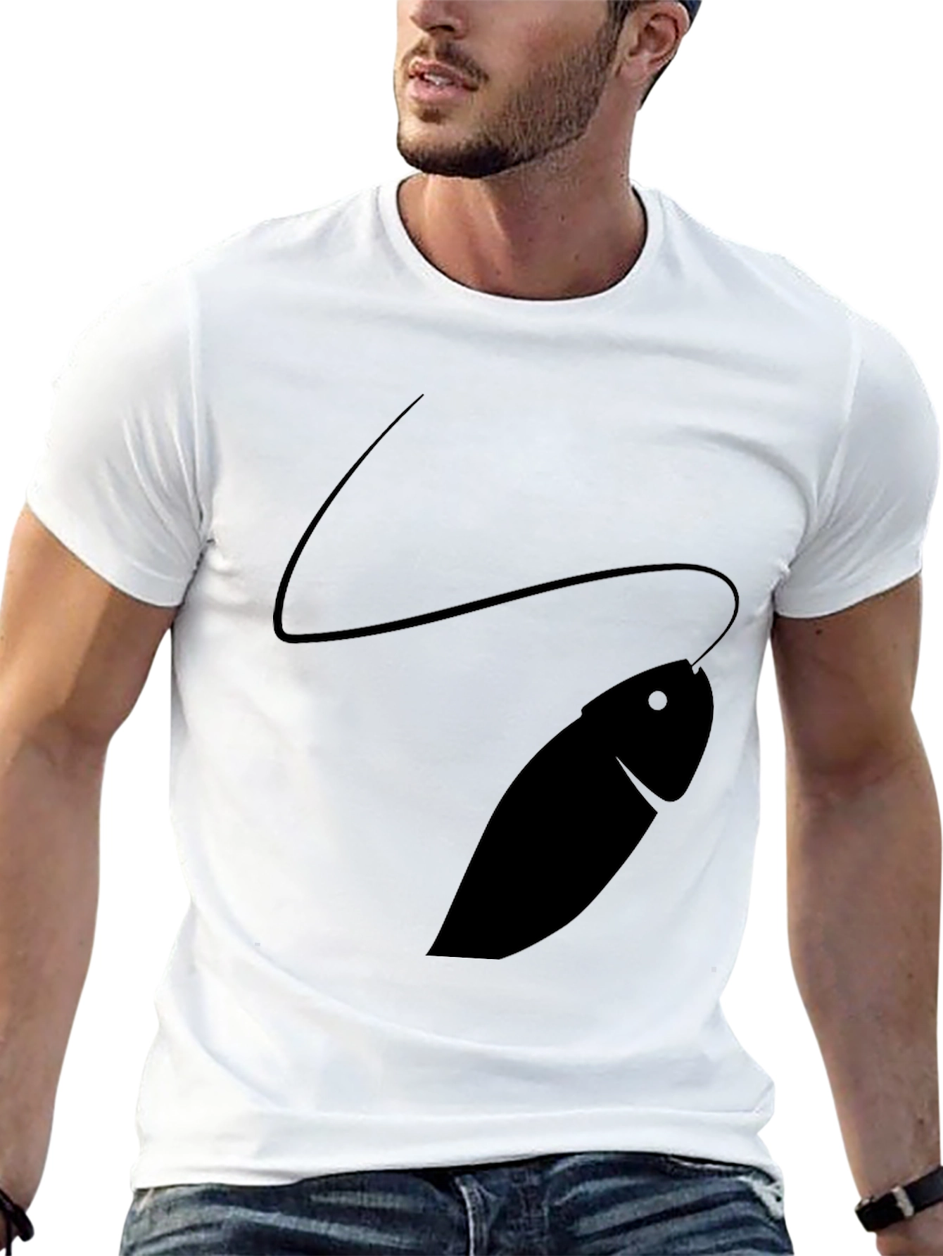 Mens Black T-Shirt with Fish Design