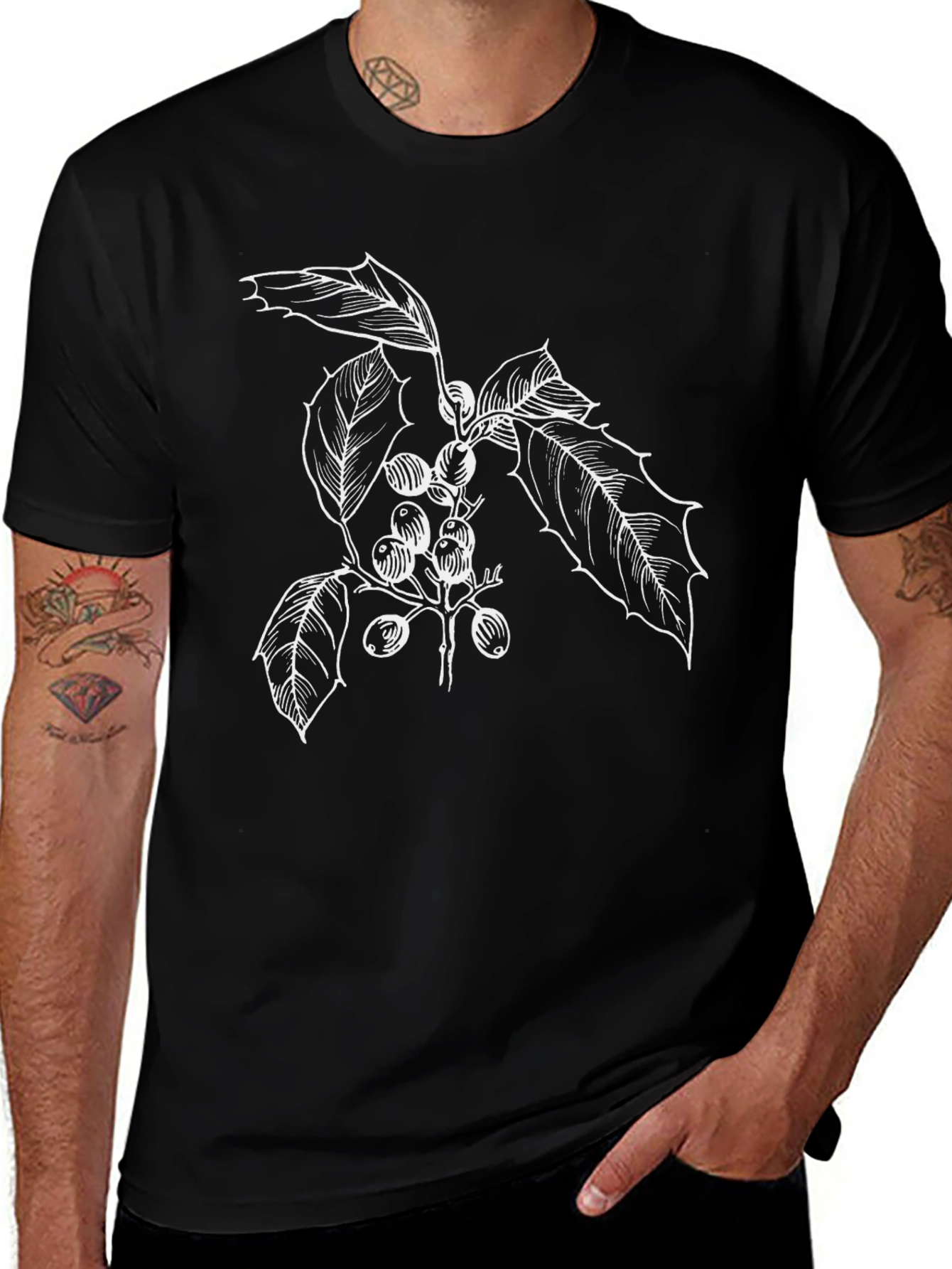 Botanical Berry Print Black T-Shirt
