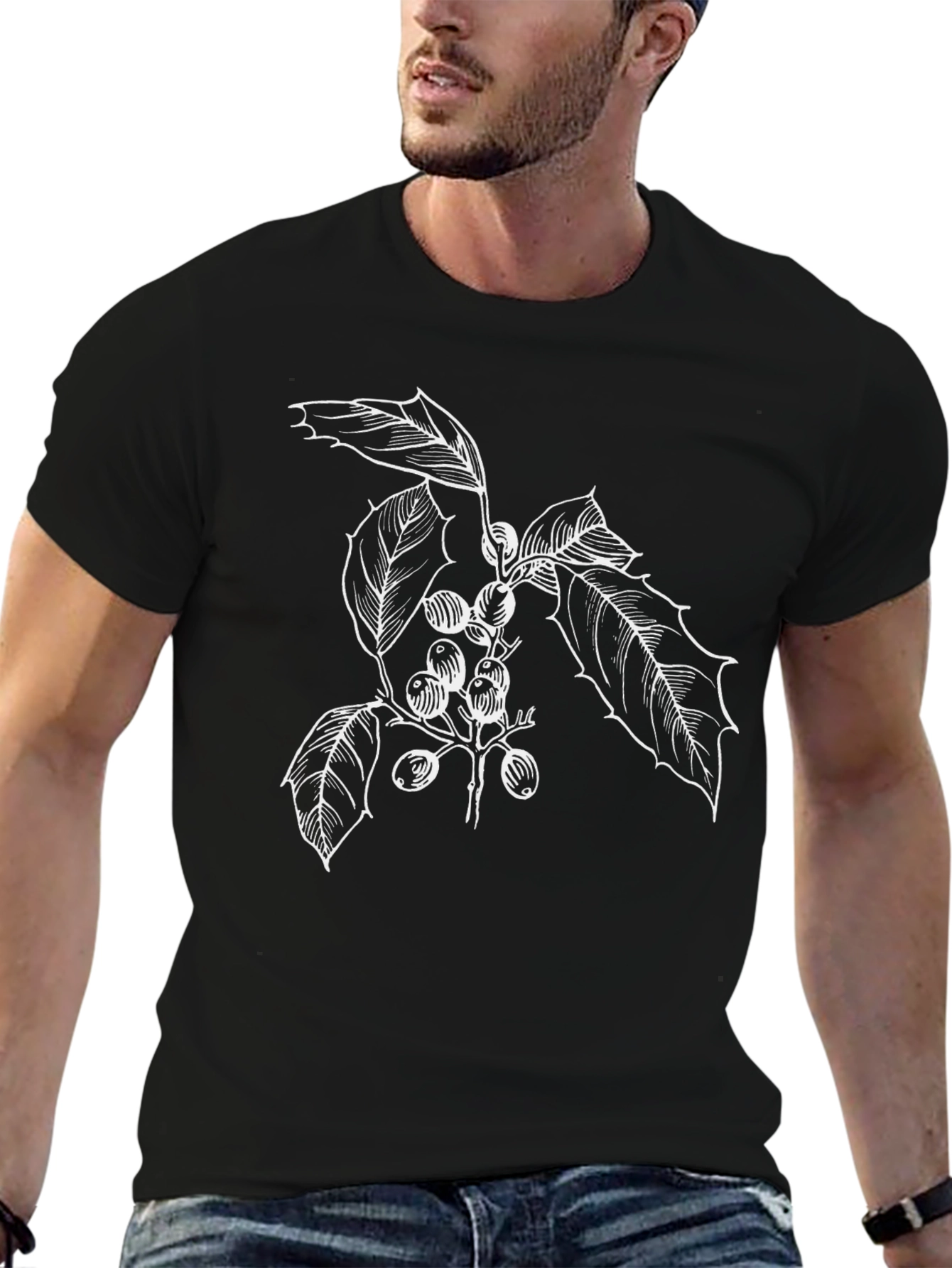 Botanical Berry Print Black T-Shirt