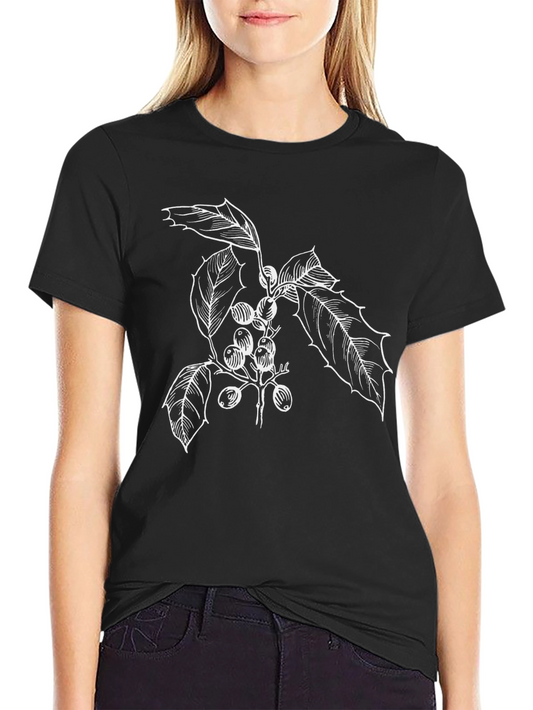 Botanical Berry Print Black T-Shirt