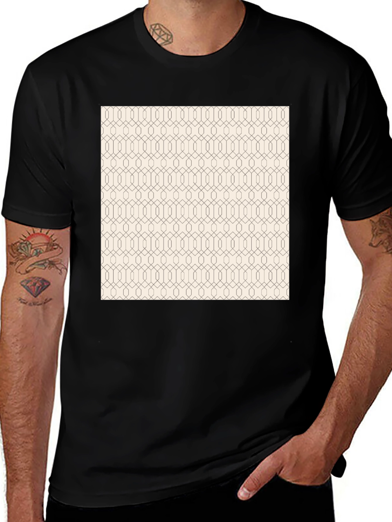 Modern Geometric Pattern Print Black T-Shirt