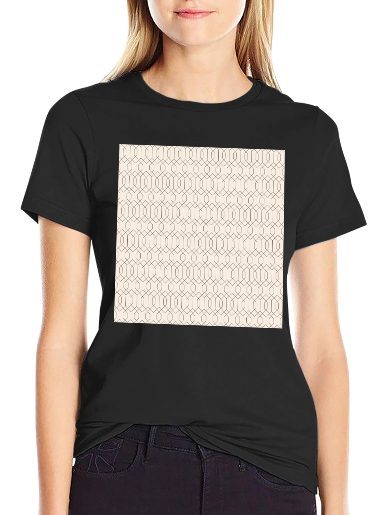 Modern Geometric Pattern Print Black T-Shirt