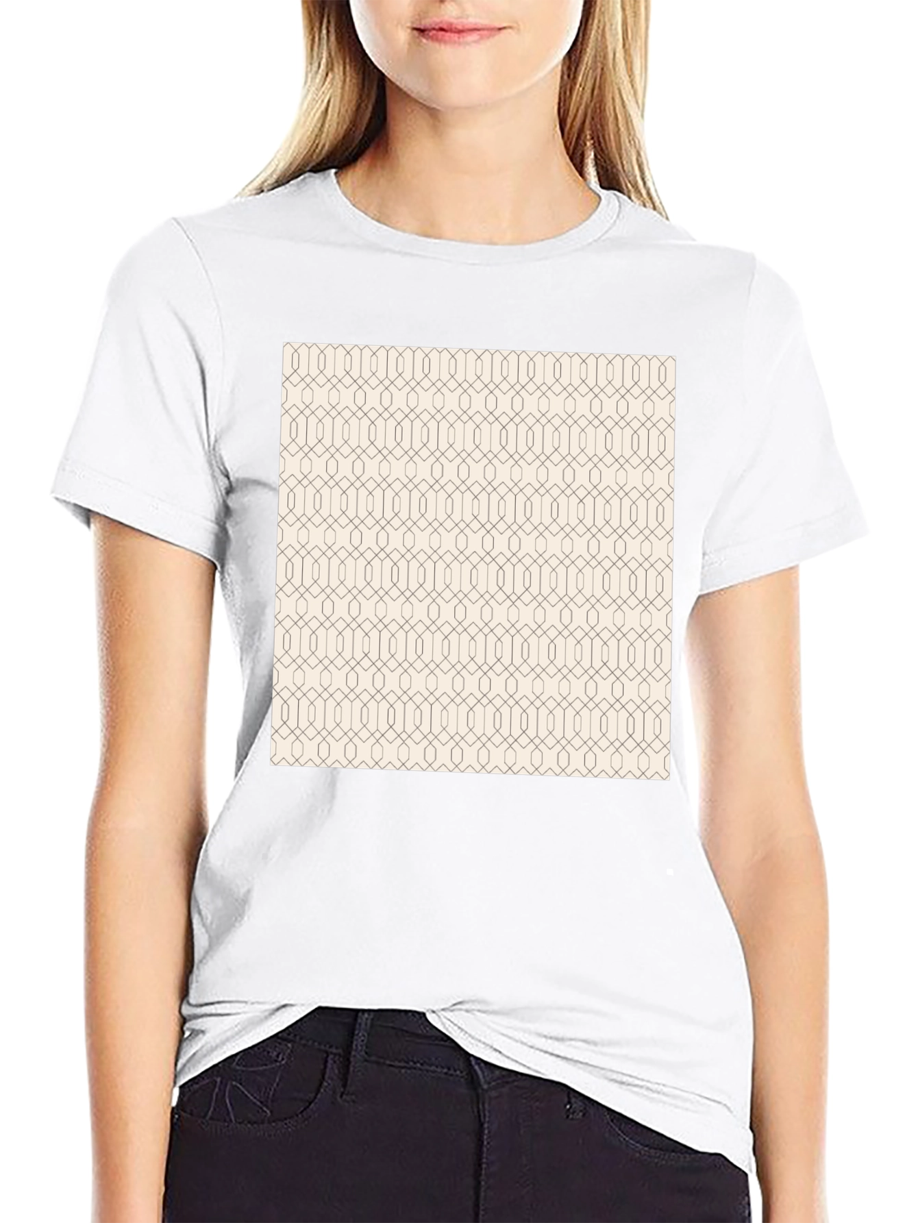 Modern Geometric Pattern Print Black T-Shirt