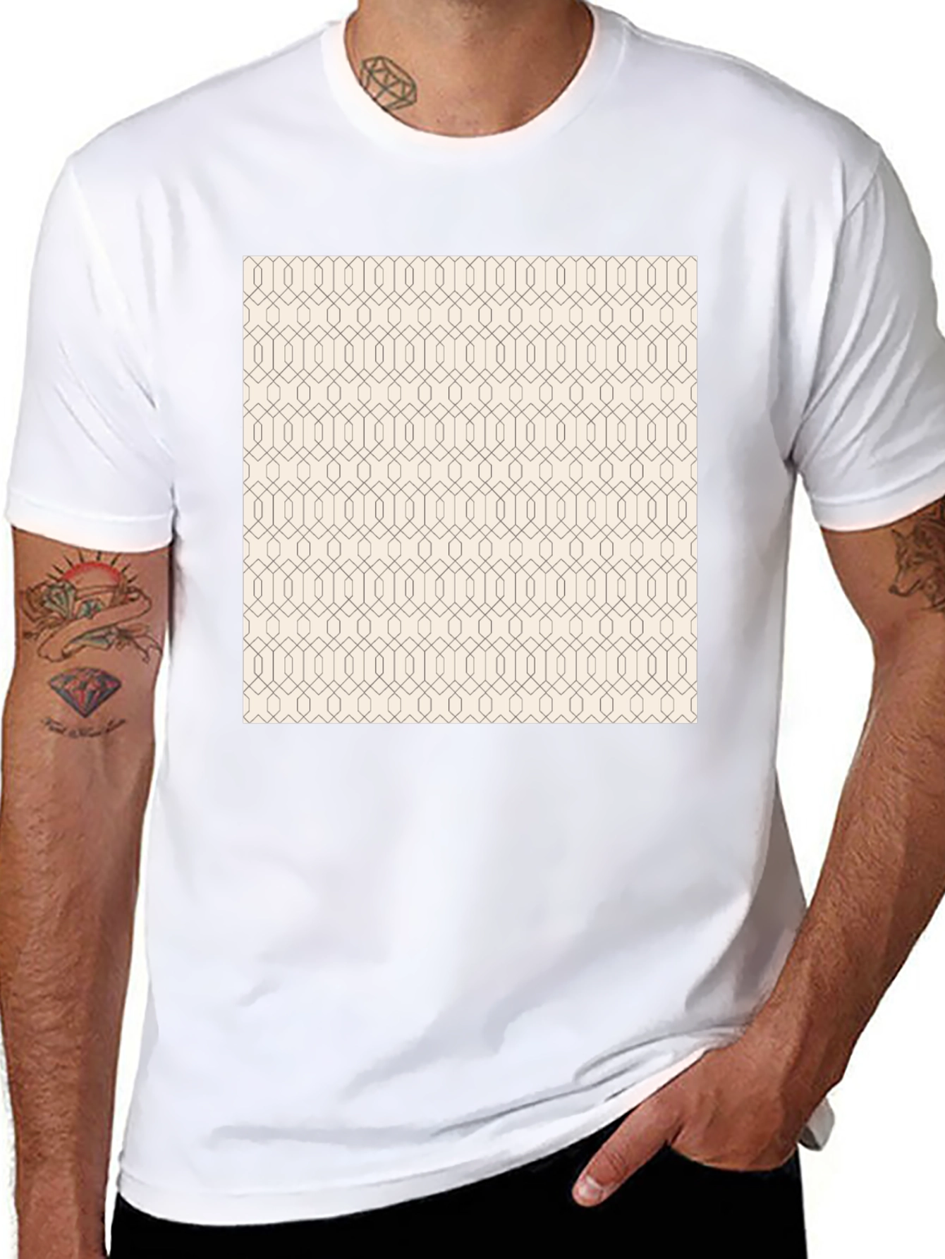 Modern Geometric Pattern Print Black T-Shirt