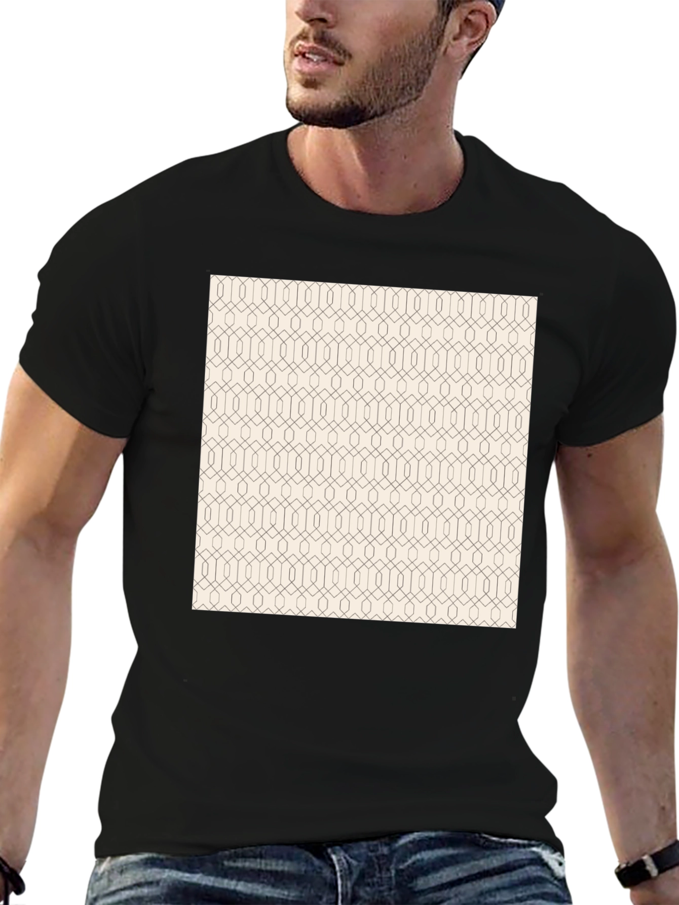 Modern Geometric Pattern Print Black T-Shirt