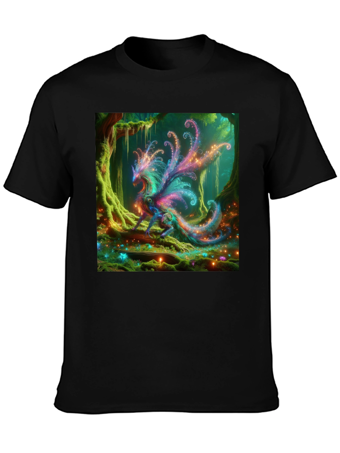 Enchanted Forest Dragon Graphic Tee - Black