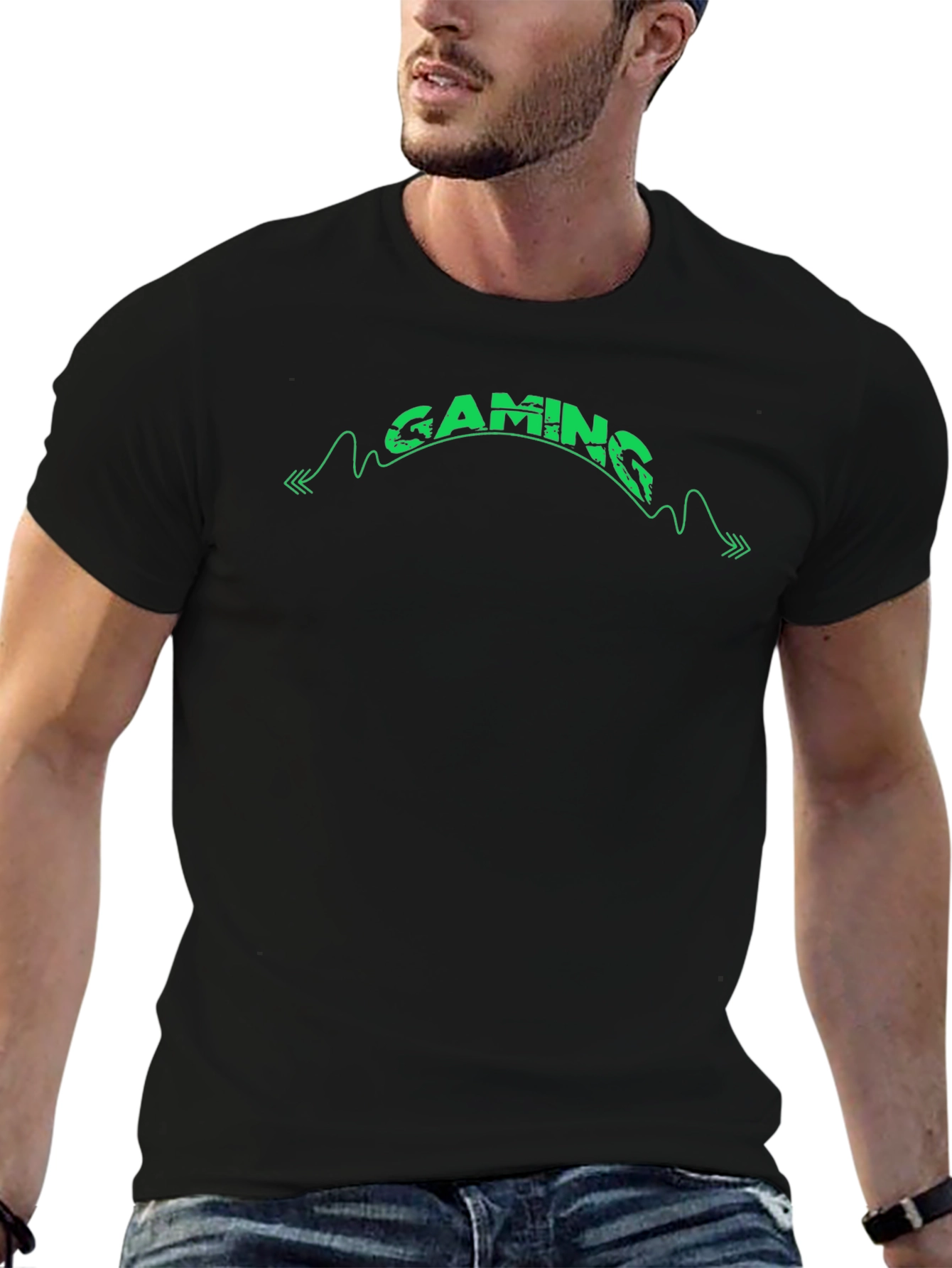 Gaming Graphic Tee - Black Crewneck Cotton Shirt