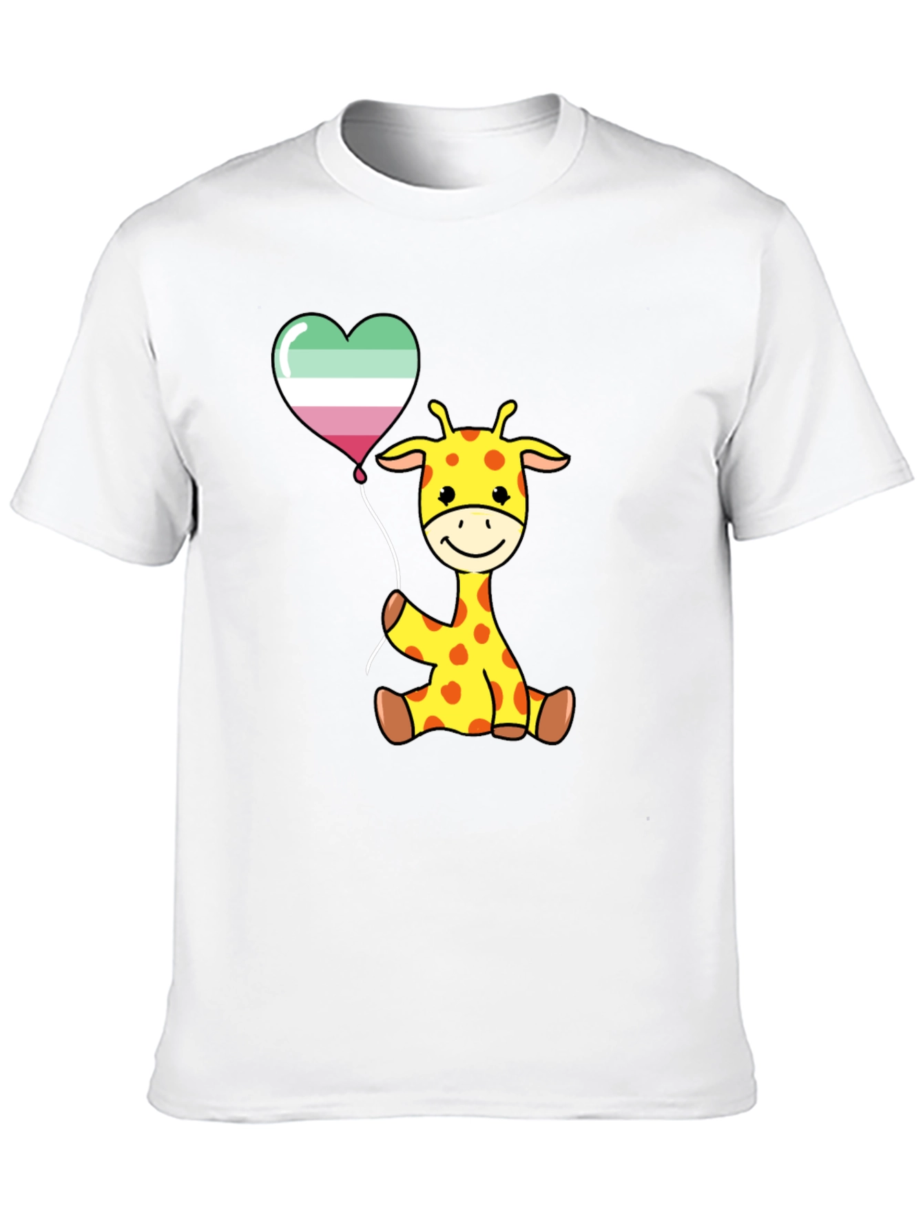 Cute Giraffe with Aro Balloon Black T-Shirt